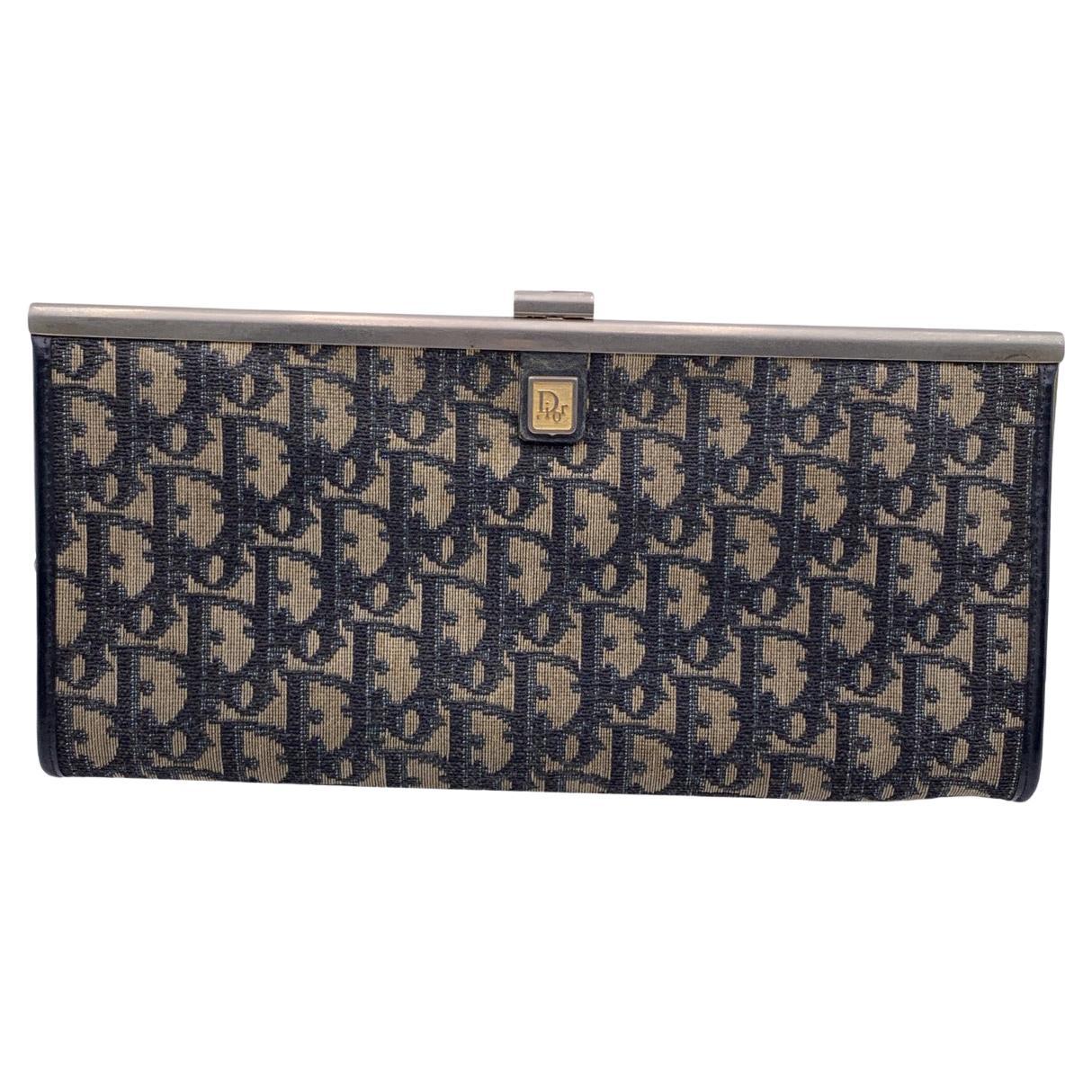 Christian Dior Vintage Blue Logo Tapestry Canvas Clutch Bag Purse