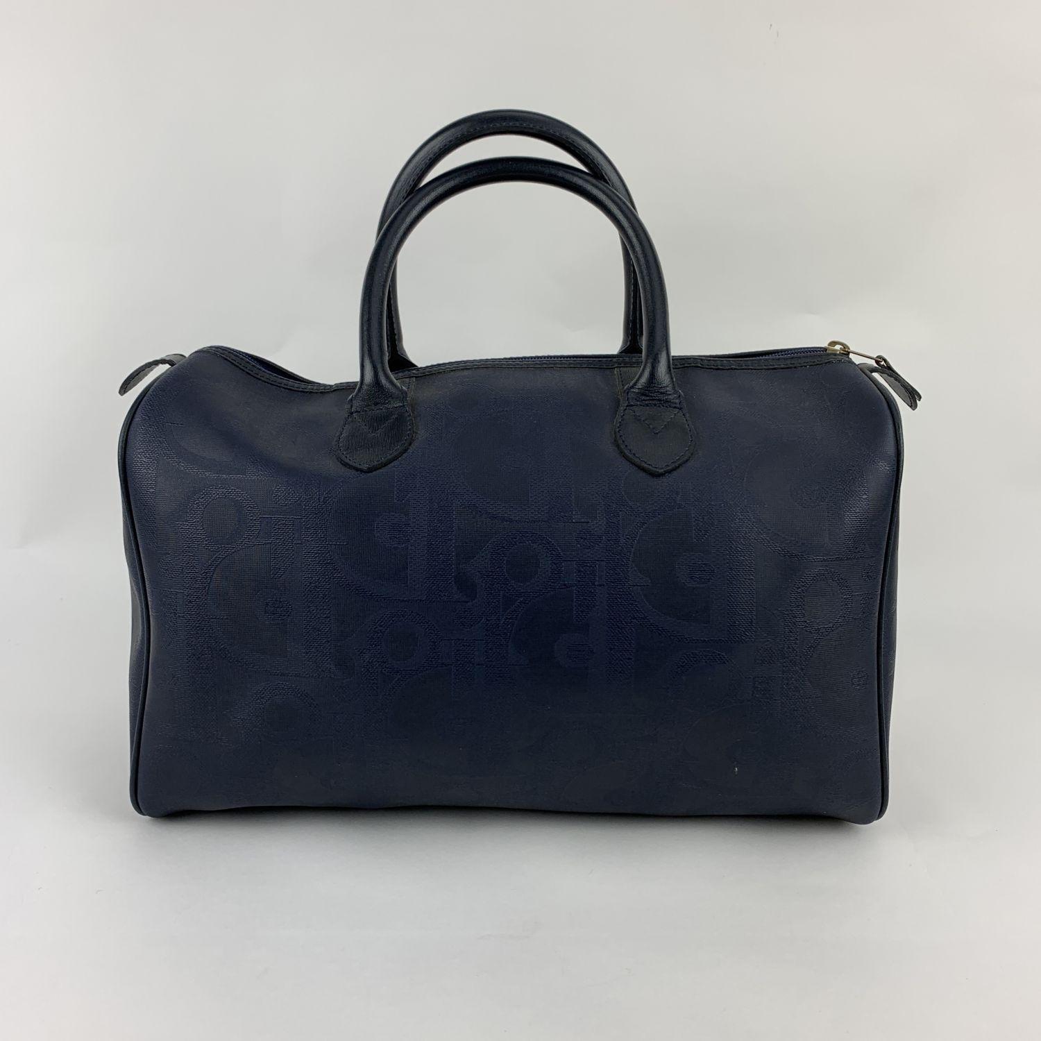 Christian Dior Vintage Blue Monogram Canvas Handbag Boston Bag In Excellent Condition In Rome, Rome