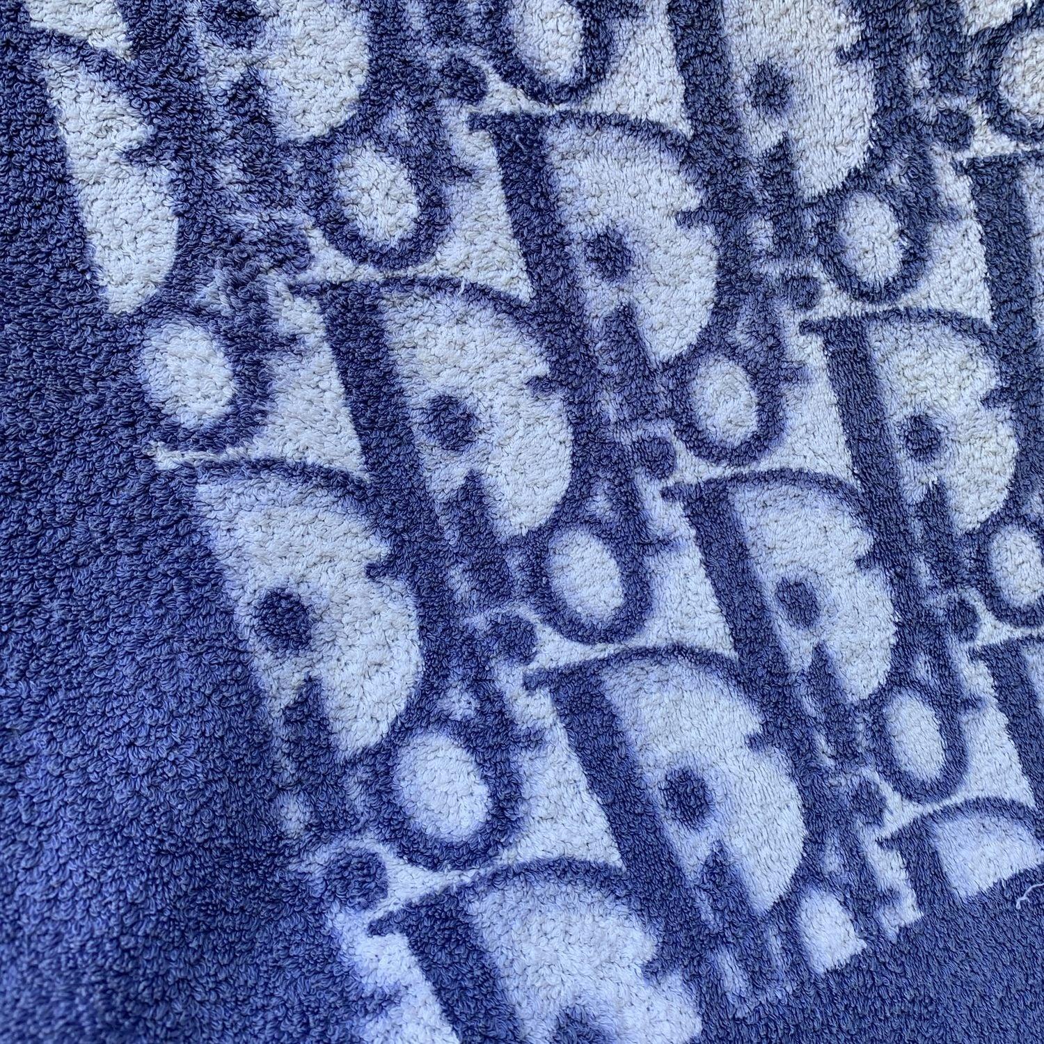 Christian Dior Vintage Blaues Monogramm Baumwoll-Baumwoll-Boden- Strandhandtuch im Zustand „Gut“ im Angebot in Rome, Rome