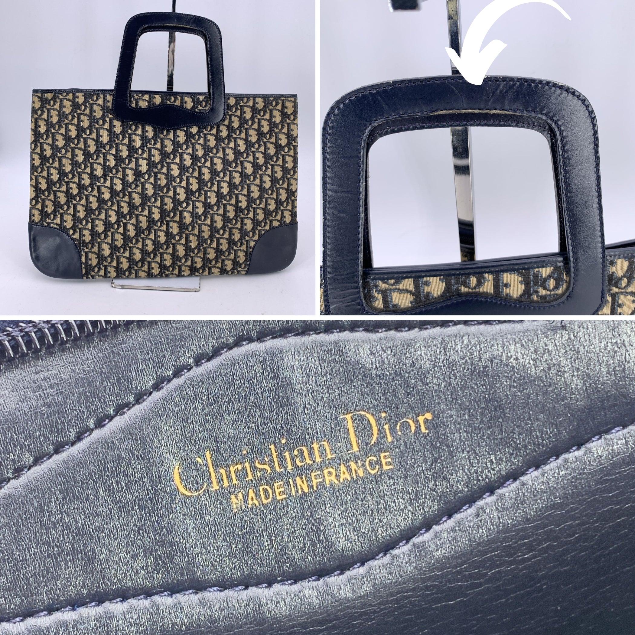 Christian Dior Vintage Blau Monogram Oblique Canvas Tote Einkaufstasche (Schwarz) im Angebot