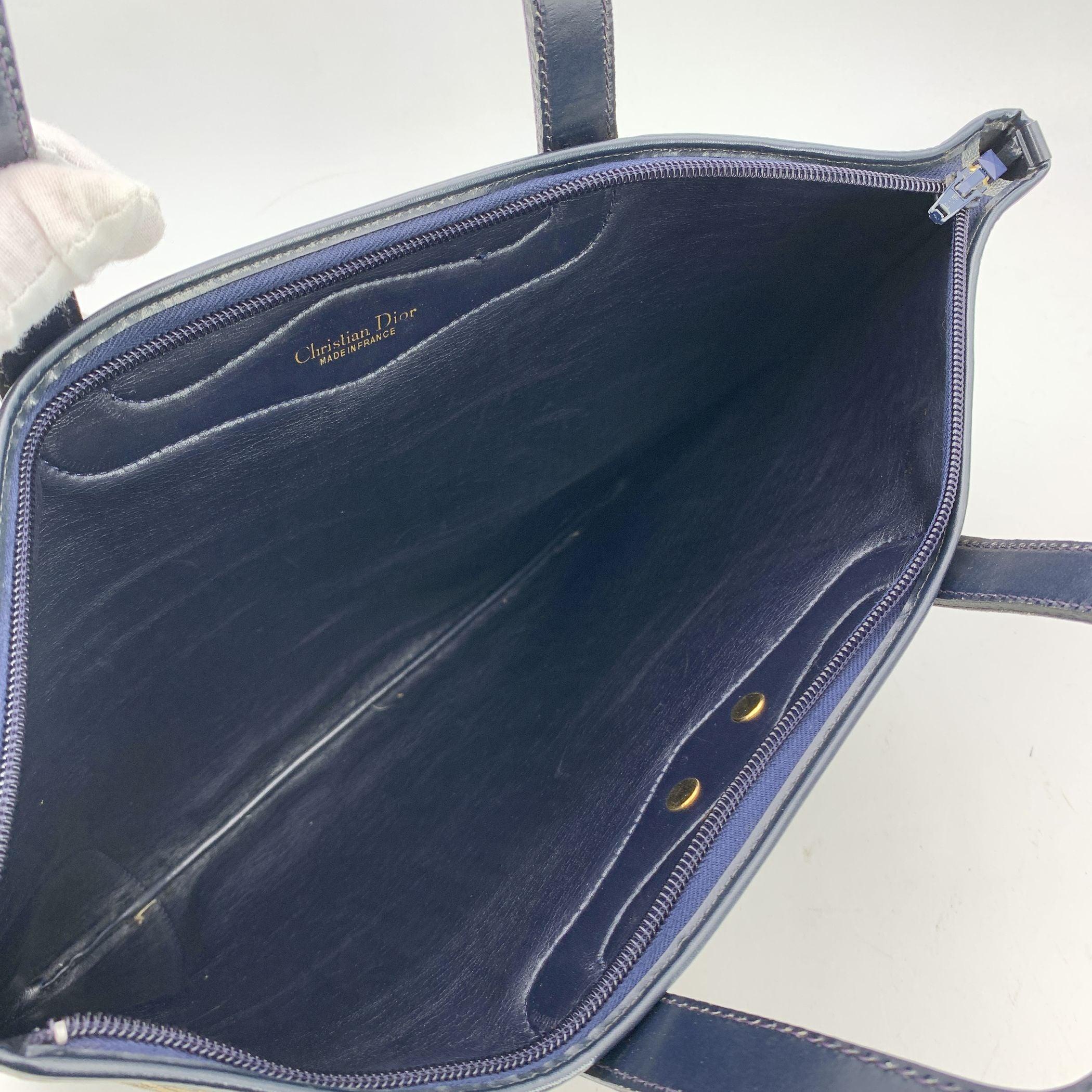 Christian Dior Vintage Blau Monogram Oblique Canvas Tote Einkaufstasche im Zustand „Gut“ im Angebot in Rome, Rome