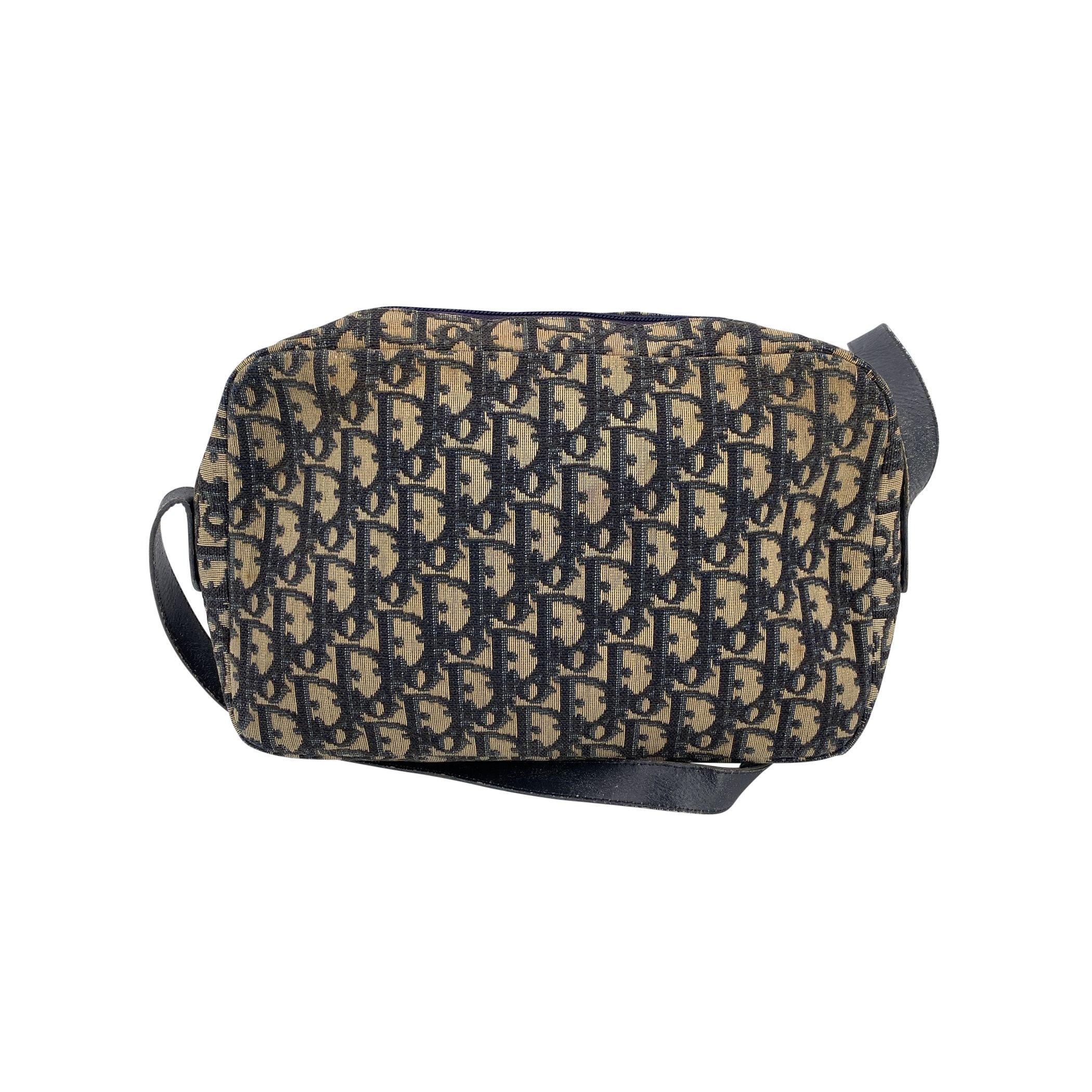 Black Christian Dior Vintage Blue Oblique Canvas Monogram Shoulder Bag For Sale