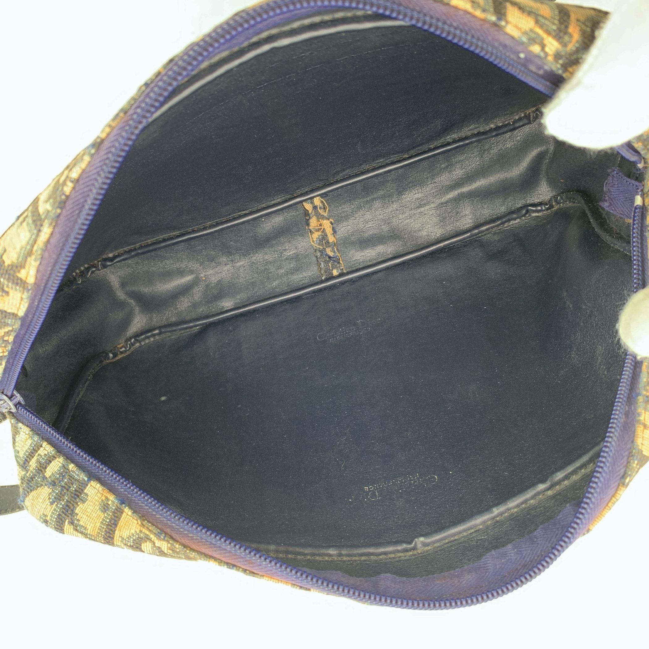 Christian Dior Vintage Blue Oblique Canvas Monogram Shoulder Bag In Good Condition For Sale In Rome, Rome
