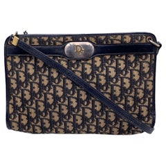 Christian Dior Vintage Blue Oblique Canvas Monogram Shoulder Bag