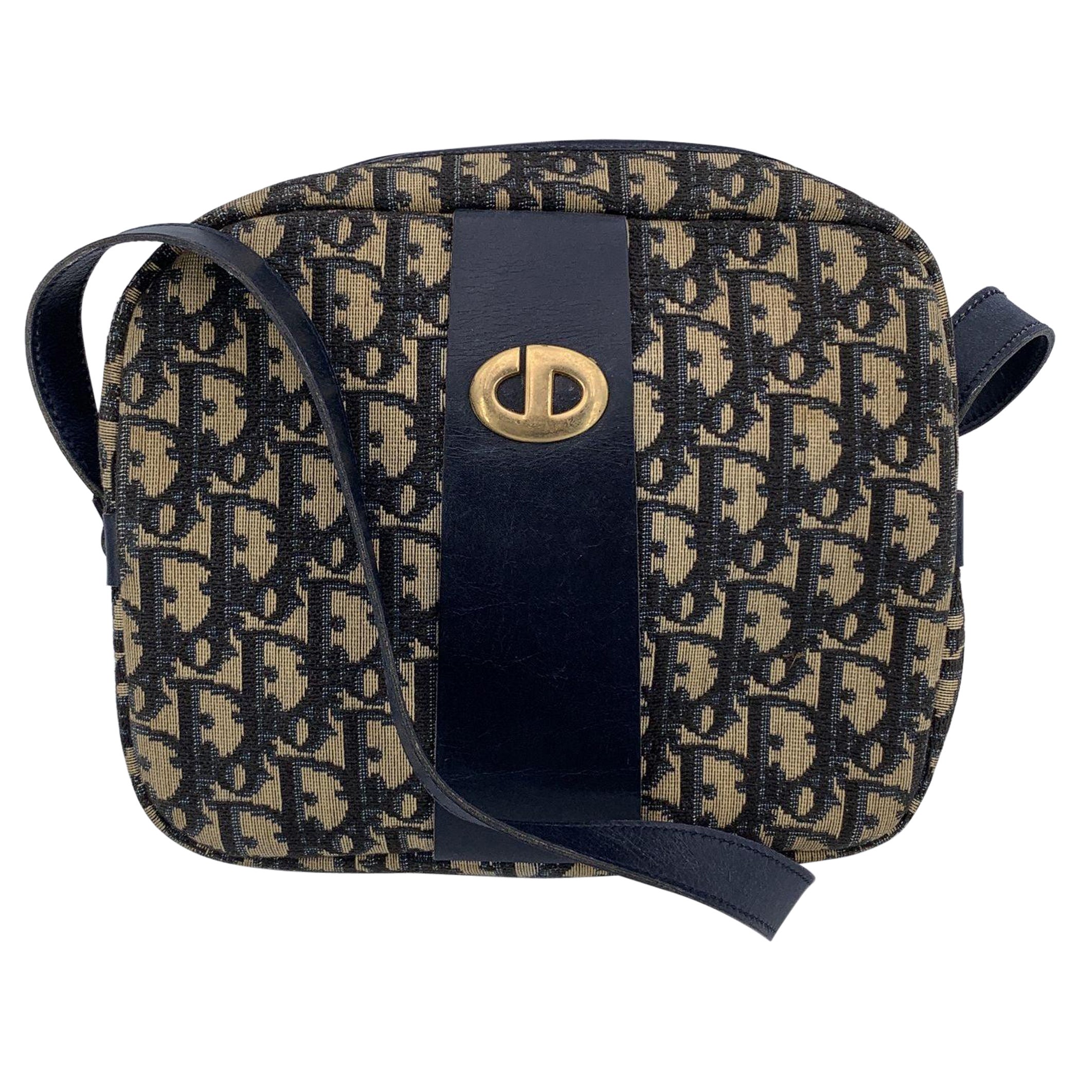 Christian Dior Vintage Blue Oblique Canvas Monogram Shoulder Bag