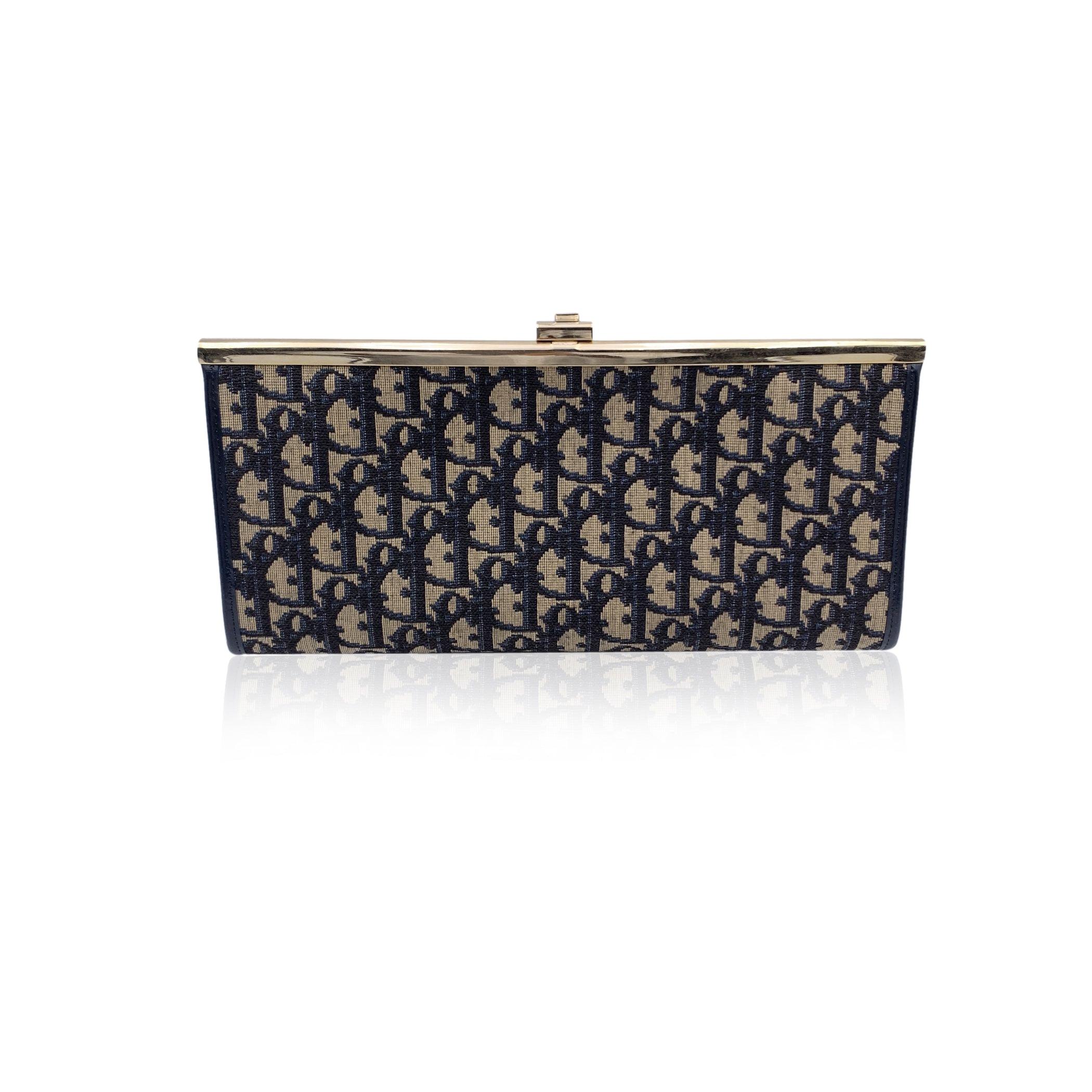Black Christian Dior Vintage Blue Oblique Monogram Canvas Clutch Bag