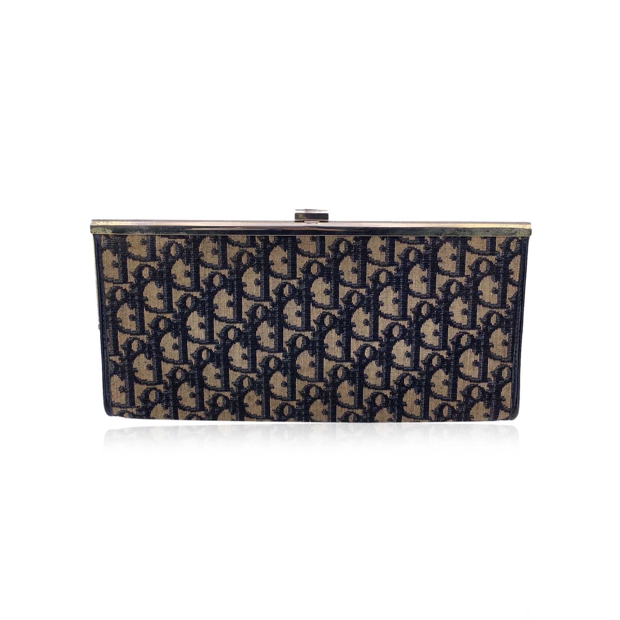 Christian Dior Bolso de mano de lona con monograma oblicuo azul vintage Negro en venta