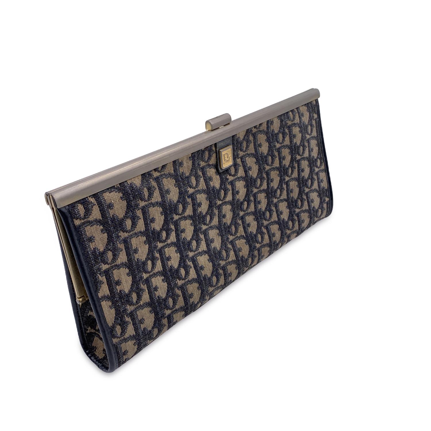 Christian Dior Vintage Blue Oblique Monogram Canvas Clutch Bag In Good Condition In Rome, Rome