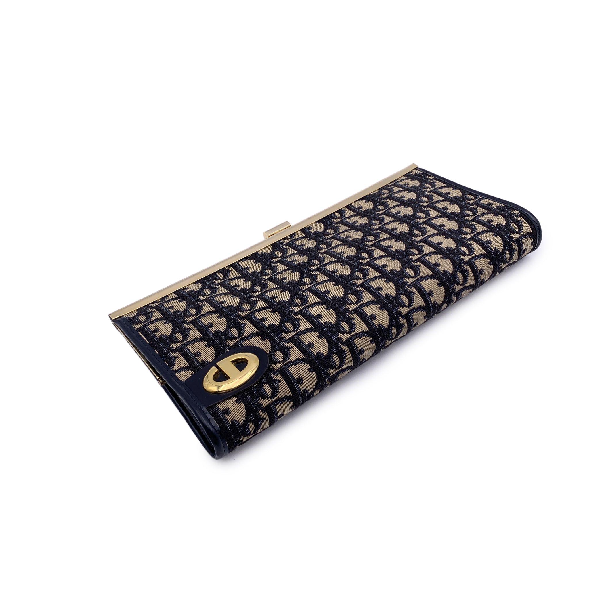 Christian Dior Vintage Blue Oblique Monogram Canvas Clutch Bag In Good Condition In Rome, Rome