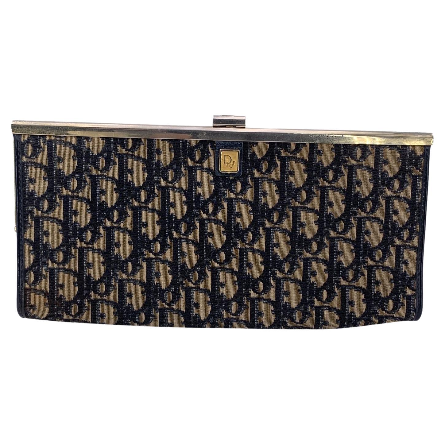 Christian Dior Bolso de mano de lona con monograma oblicuo azul vintage en venta