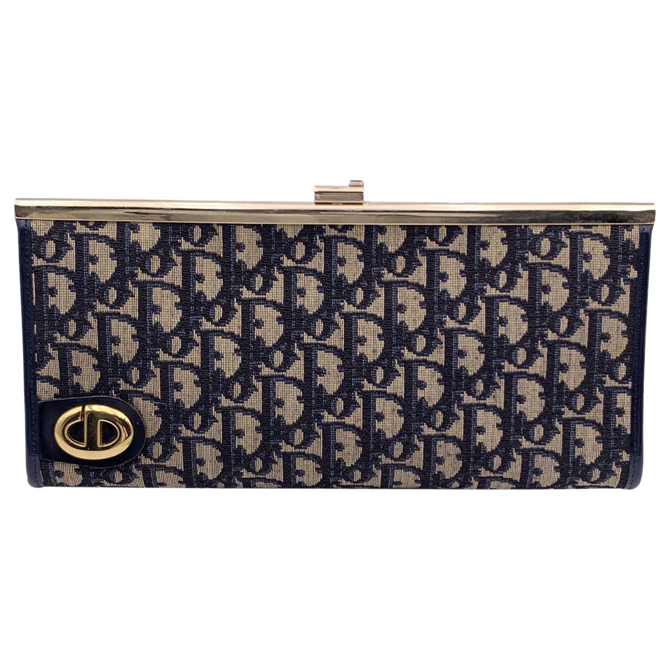 Christian Dior Vintage Blue Oblique Monogram Canvas Clutch Bag