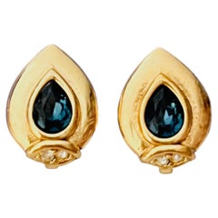 Pendientes de clip de Christian Dior Vintage con cristales de zafiro azul y forma de lágrima en oro
