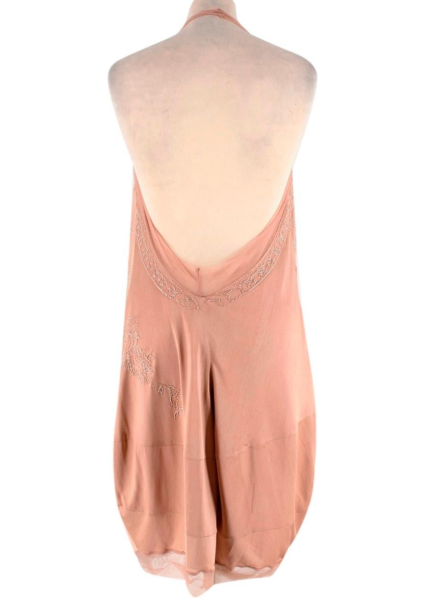 Orange Christian Dior Vintage  Blush Silk Beaded Mini Dress - Size US 6 For Sale