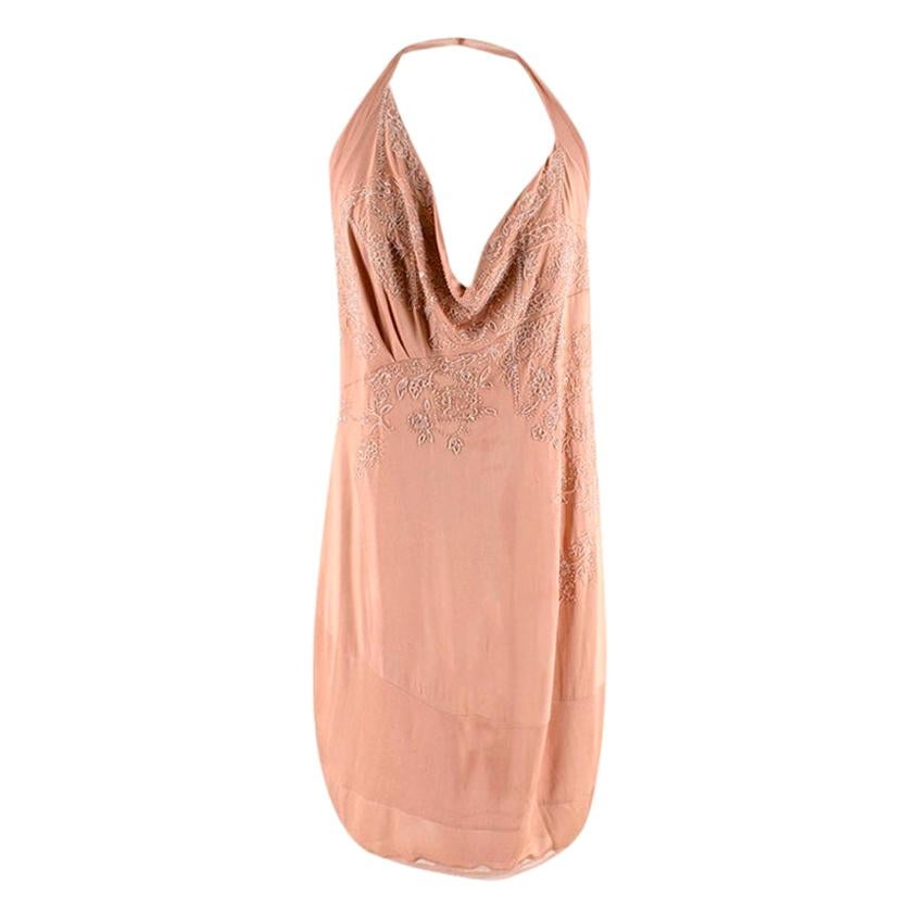 Christian Dior Vintage  Blush Silk Beaded Mini Dress - Size US 6 For Sale