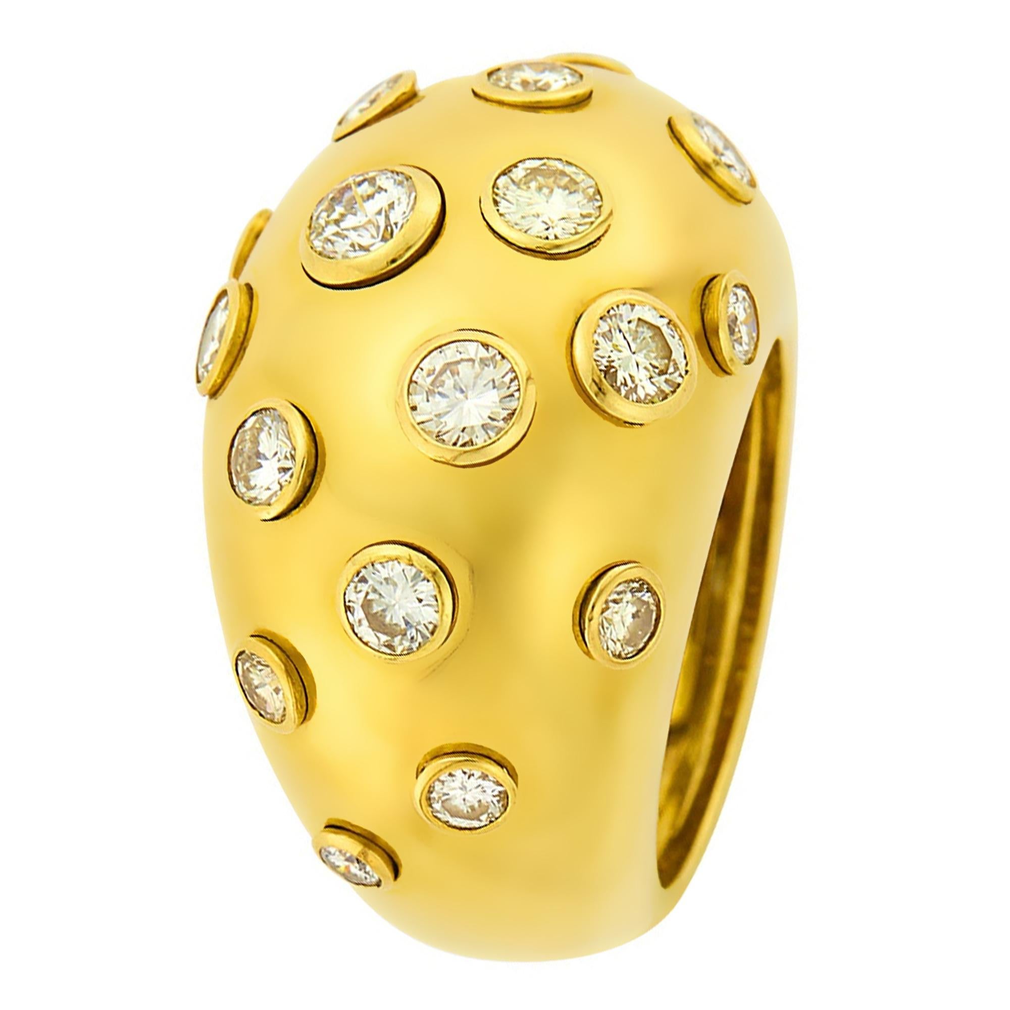 Round Cut Christian Dior Vintage Bombe Diamond 18k Yellow Gold Cocktail Ring For Sale
