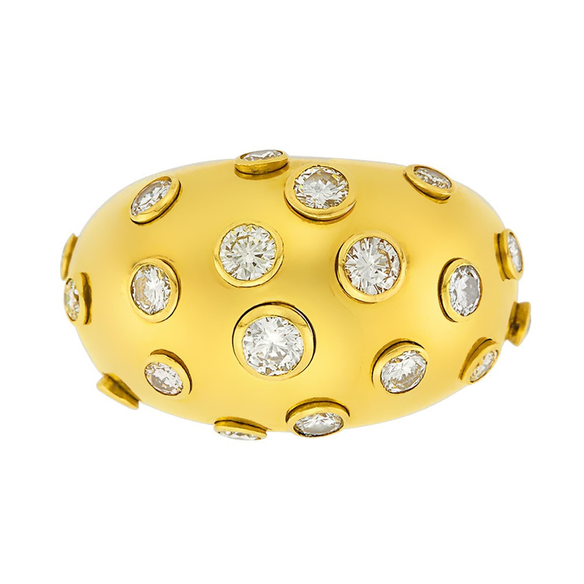 Christian Dior Vintage Bombe Diamond 18k Yellow Gold Cocktail Ring In Excellent Condition For Sale In Feasterville, PA