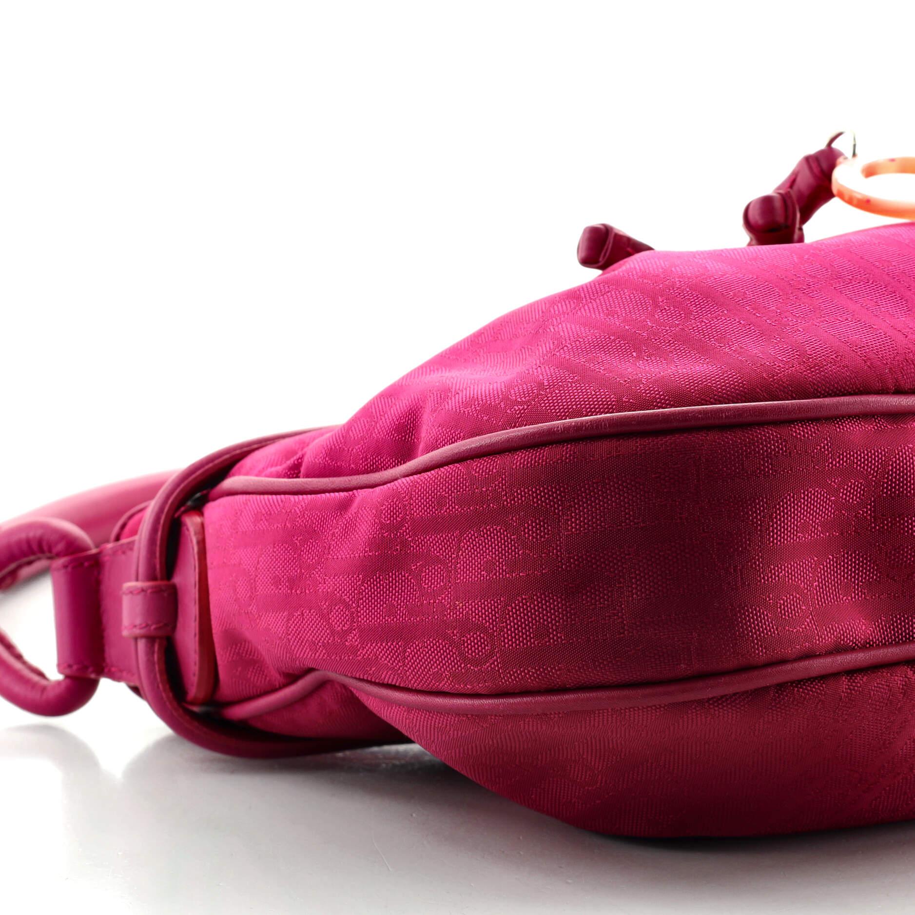 Red Christian Dior Vintage Bow Charm Hobo Bag Diorissimo Nylon and Leather