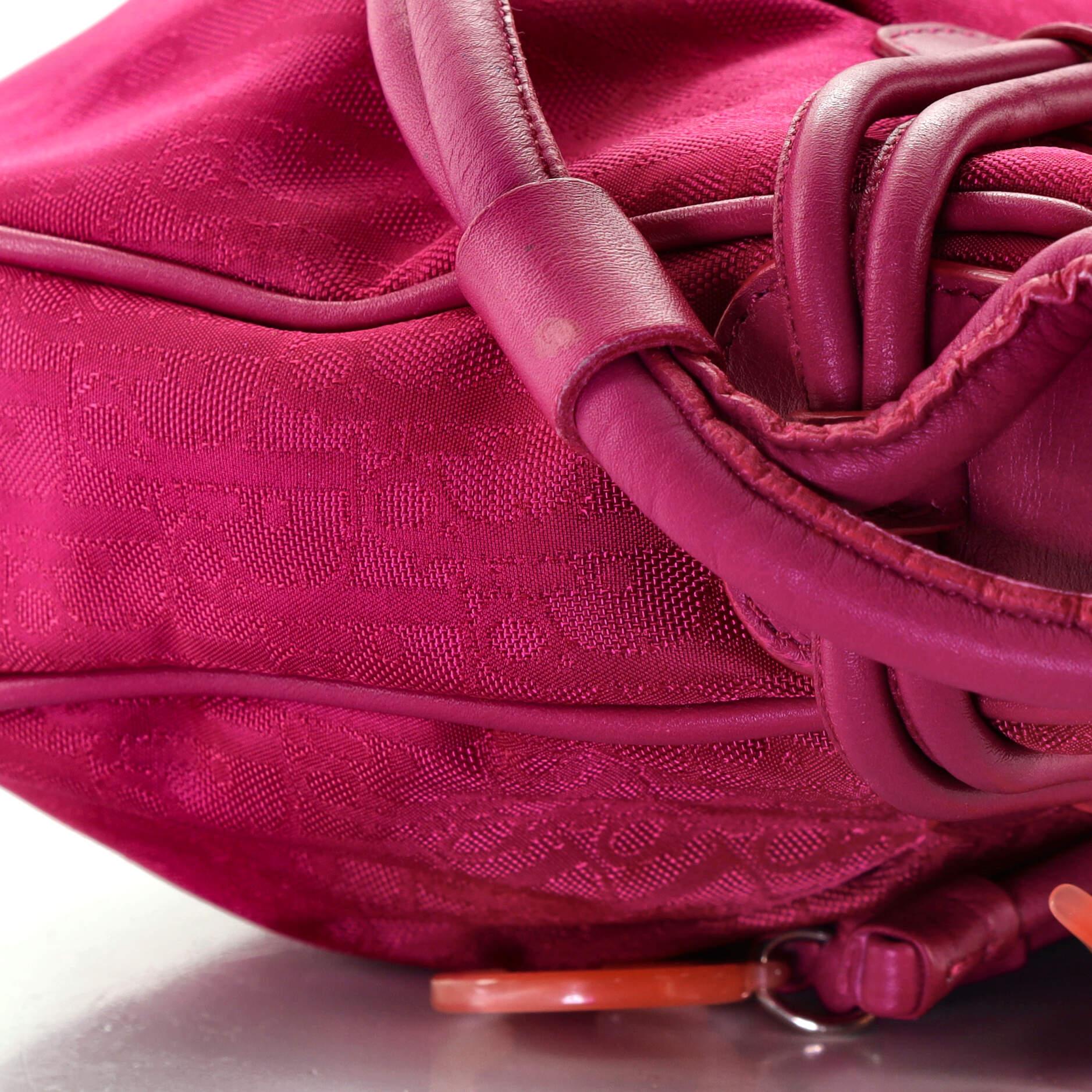 Christian Dior Vintage Bow Charm Hobo Bag Diorissimo Nylon and Leather In Good Condition In NY, NY