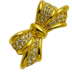 CHRISTIAN DIOR vintage bow gold crystal designer runway brooch