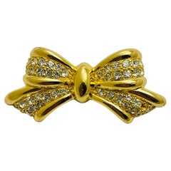 CHRISTIAN DIOR vintage bow gold crystal designer runway brooch