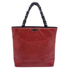 Christian Dior Vintage Ziegelrote Leder-Tragetasche mit Perlengriffen