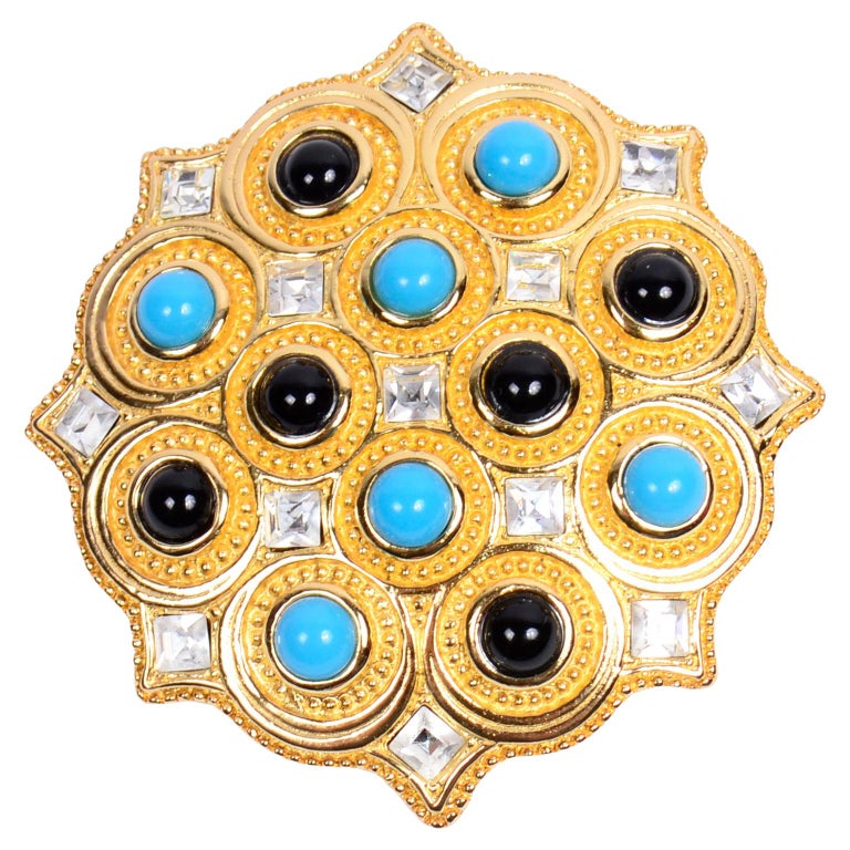 Christian Dior Vintage Brooch With Clear Rhinestones and Blue and Black