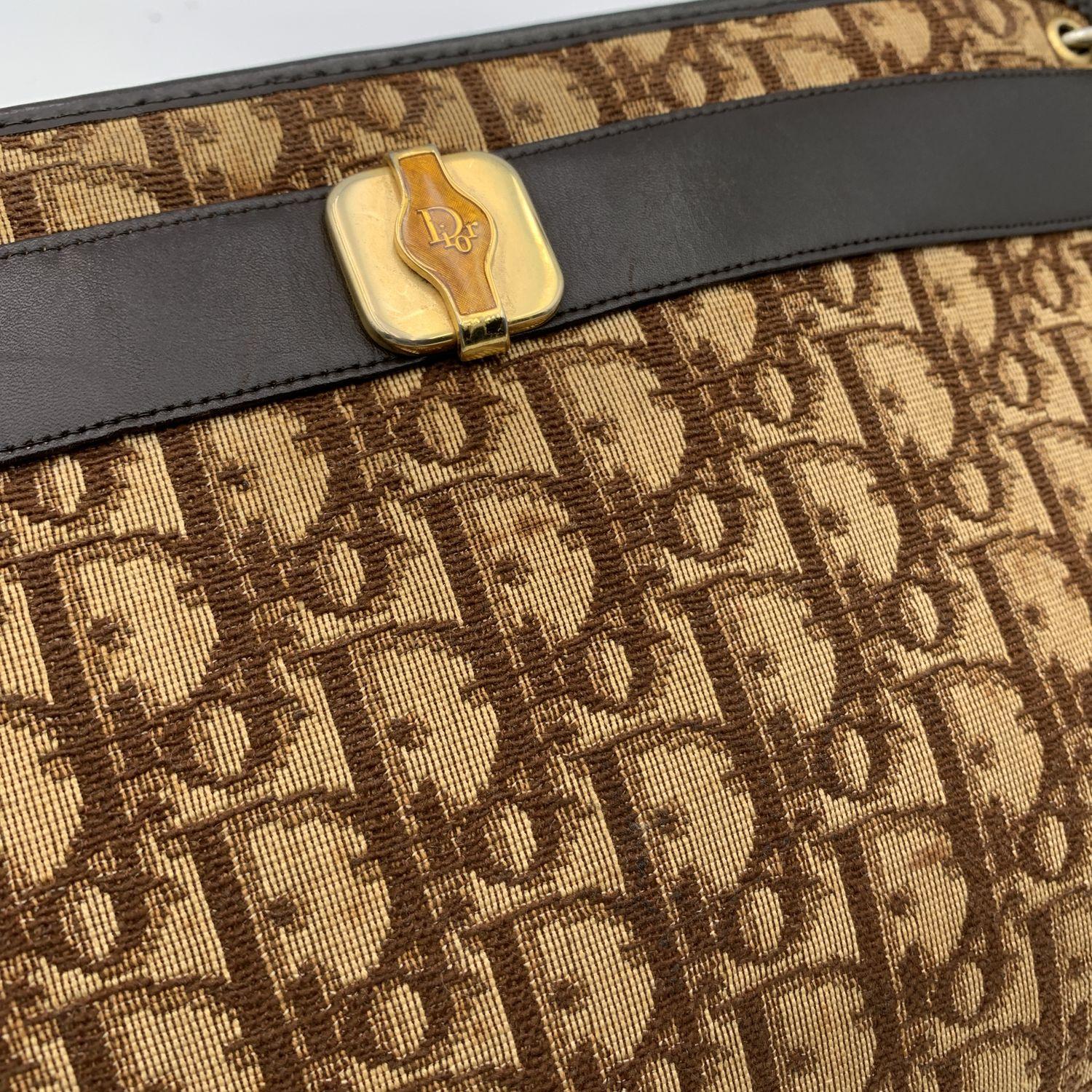 Christian Dior Vintage Brown Canvas Oblique Monogram Shoulder Bag 1