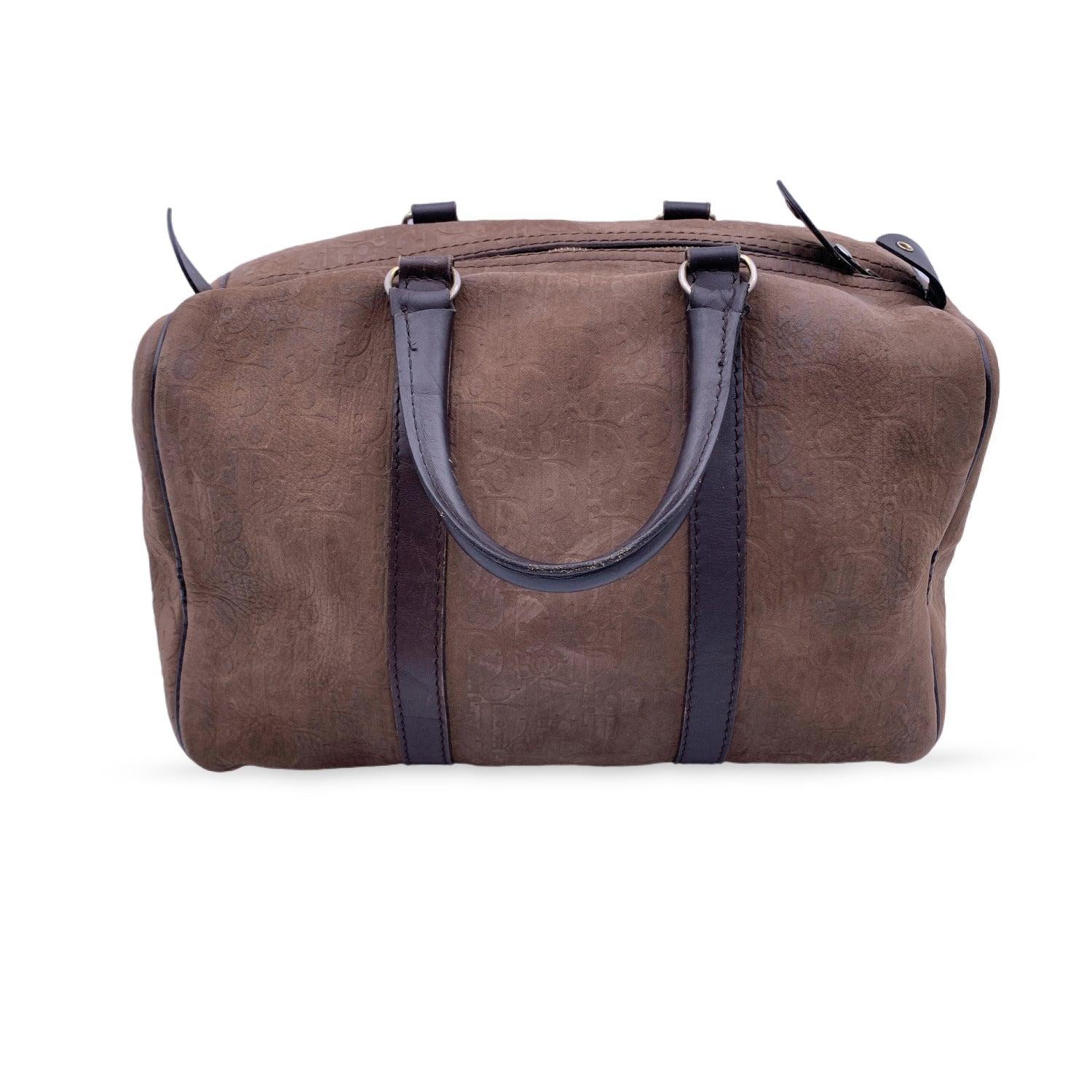 Christian Dior Vintage Brown Embossed Logo Monogram Boston Bag In Good Condition In Rome, Rome
