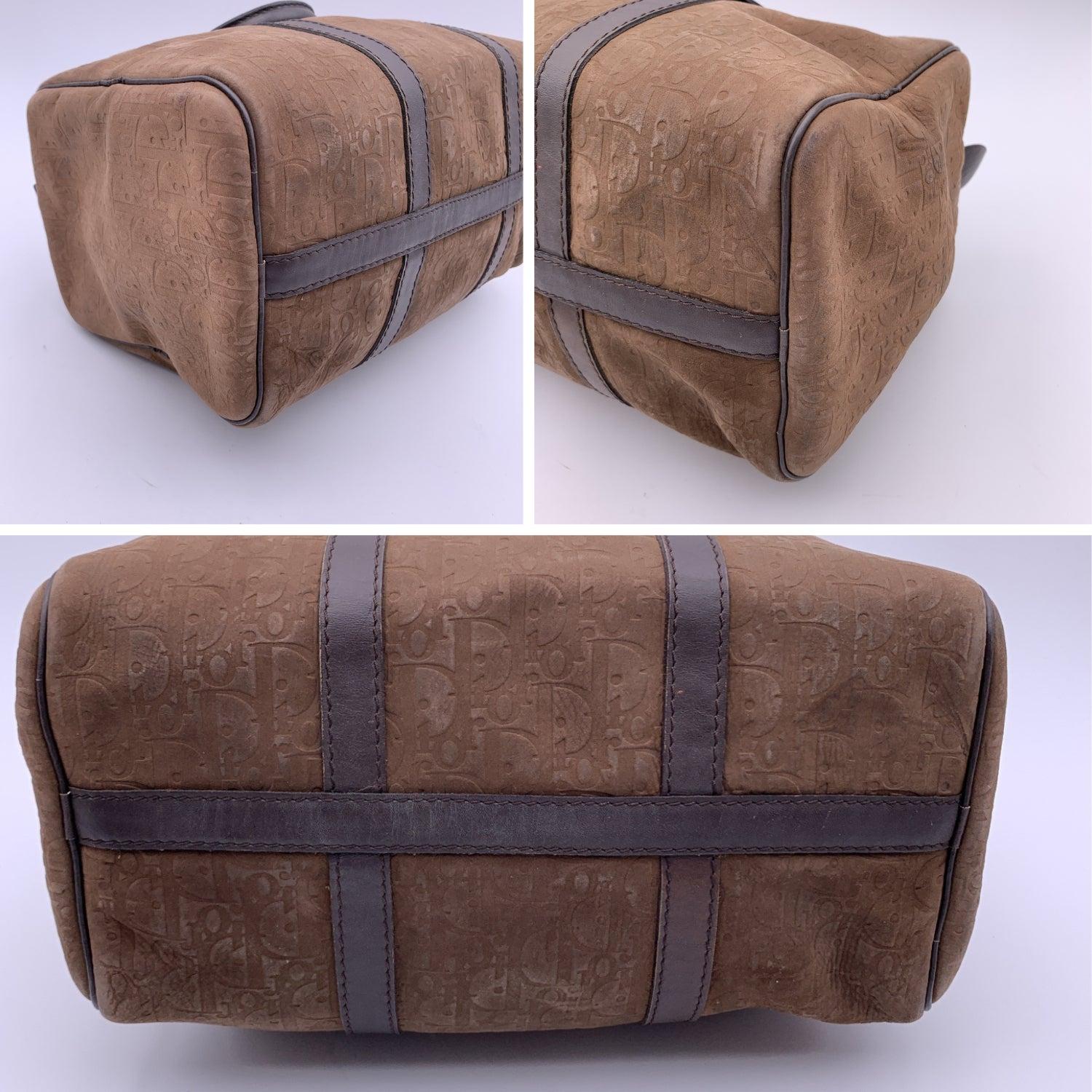 Women's Christian Dior Vintage Brown Embossed Logo Monogram Boston Bag