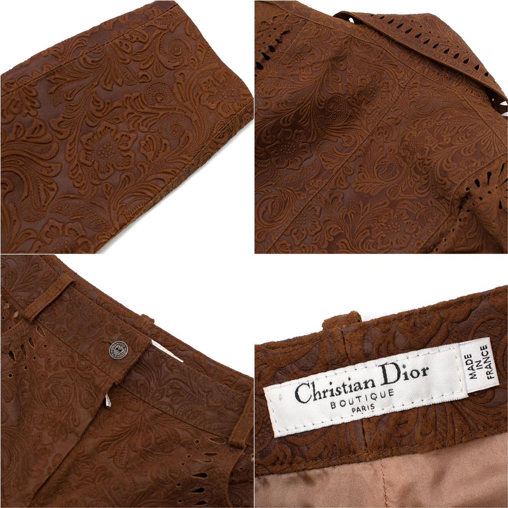 Christian Dior Vintage Brown Laser Cut Pig Skin Suit S 2