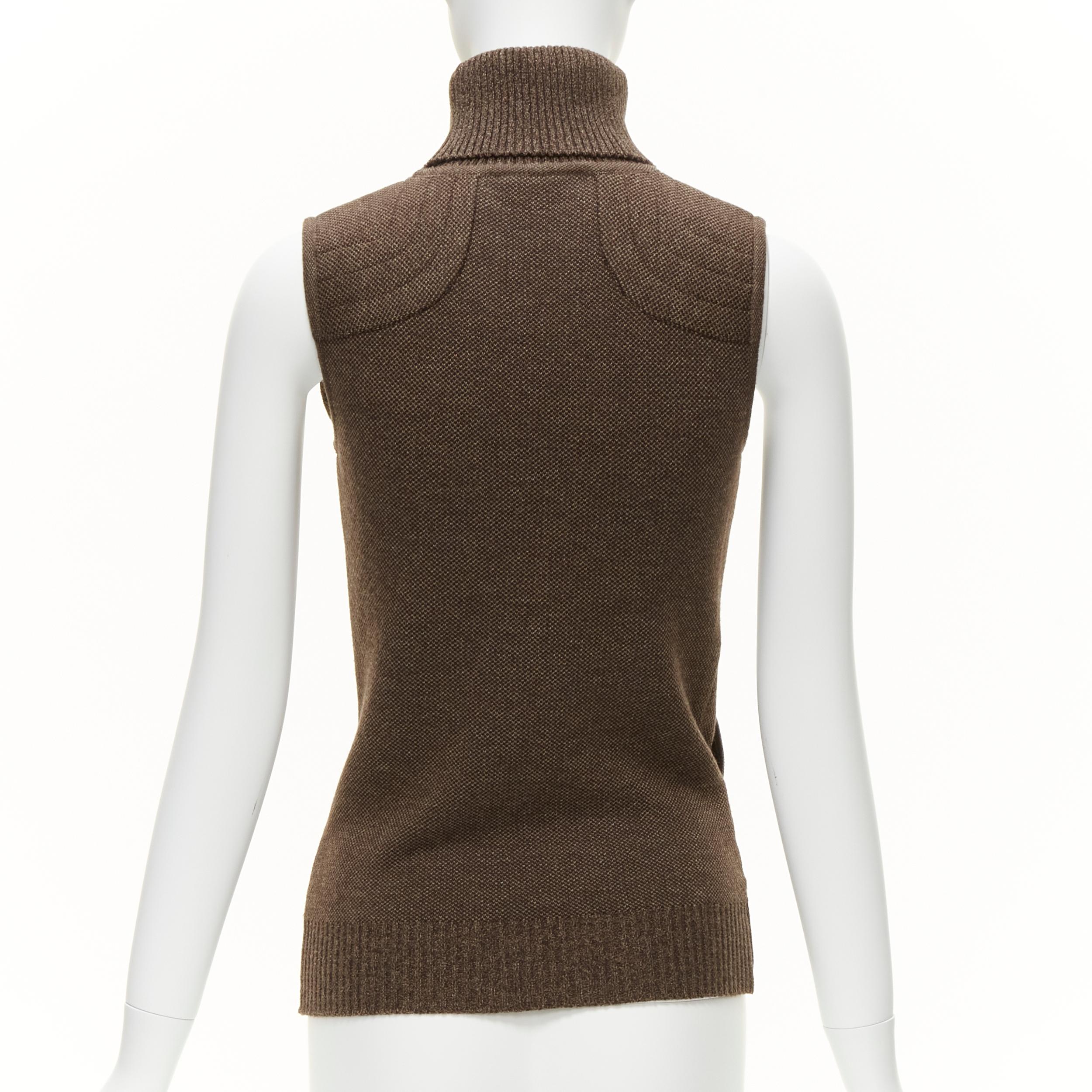 CHRISTIAN DIOR Vintage brown leather patch pocket wool blend turtle vest FR36 S 1