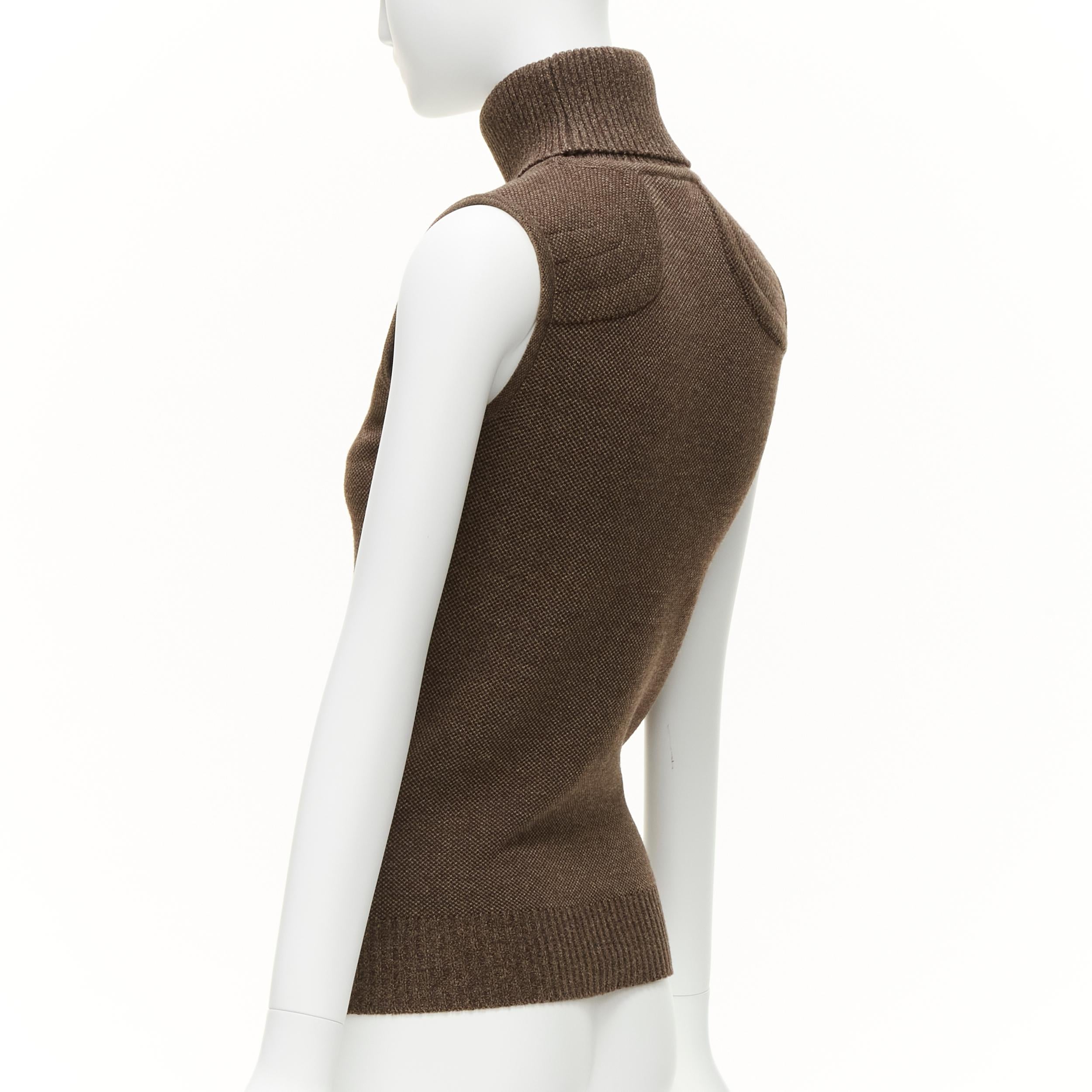 CHRISTIAN DIOR Vintage brown leather patch pocket wool blend turtle vest FR36 S 2