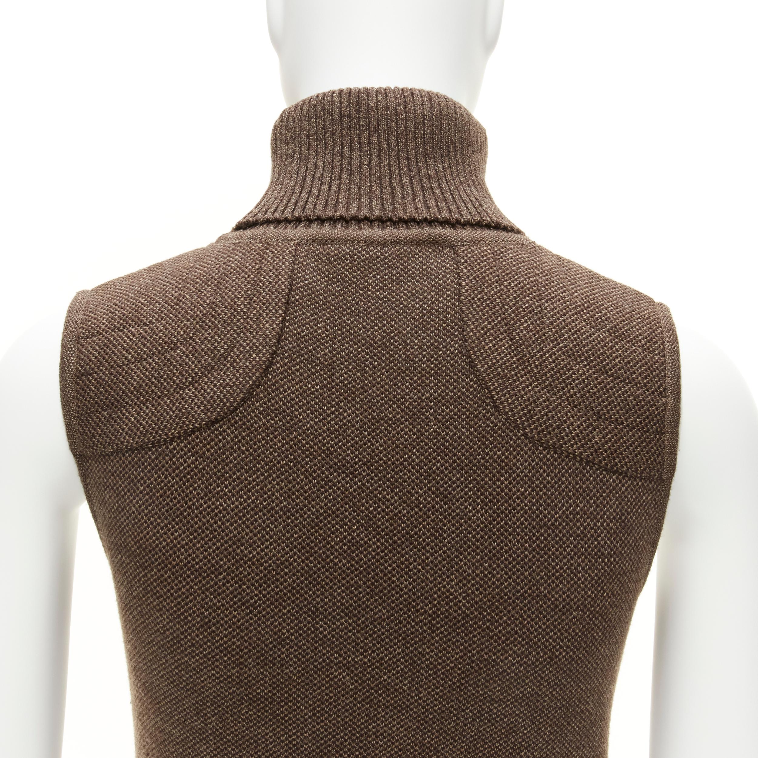 CHRISTIAN DIOR Vintage brown leather patch pocket wool blend turtle vest FR36 S 3