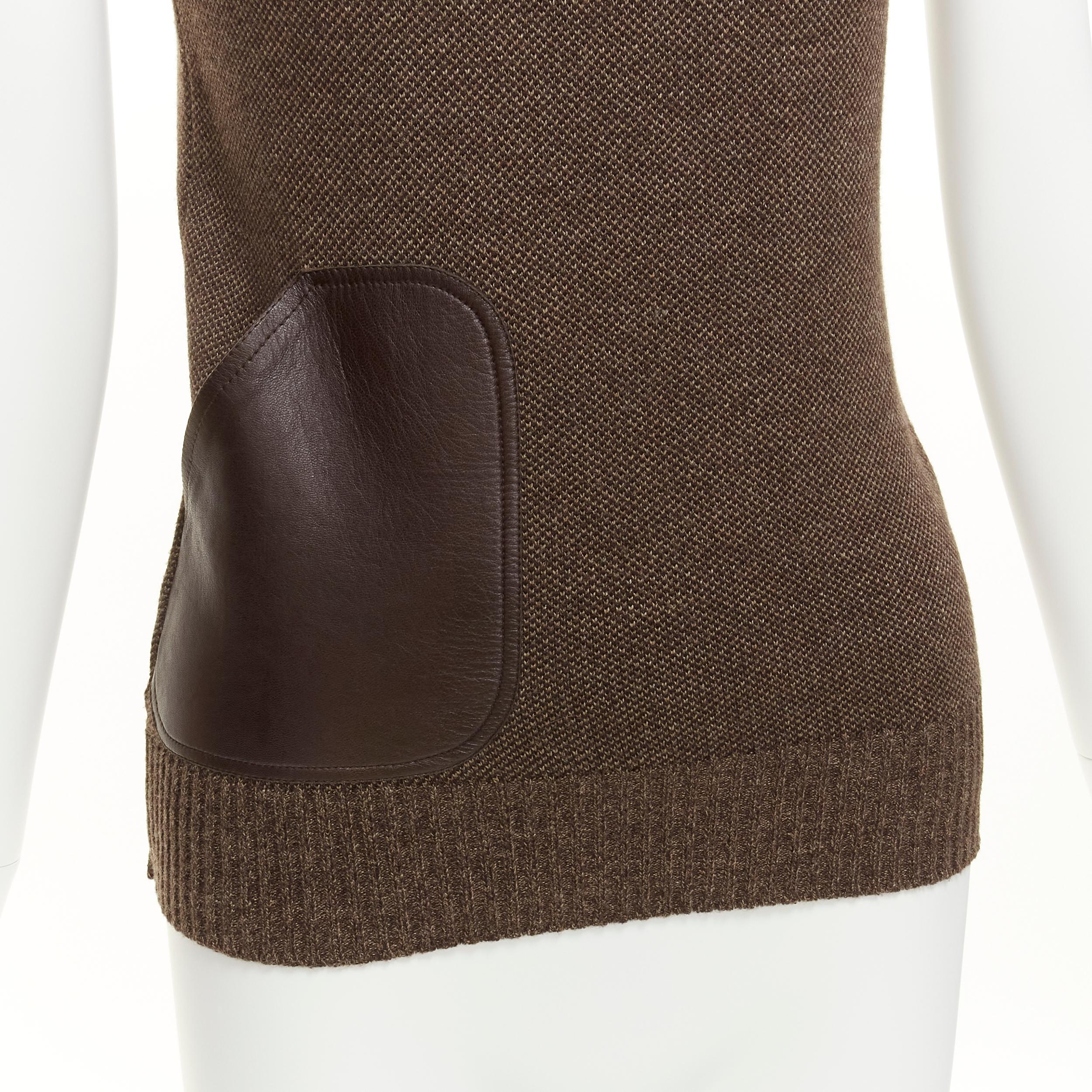 CHRISTIAN DIOR Vintage brown leather patch pocket wool blend turtle vest FR36 S 4