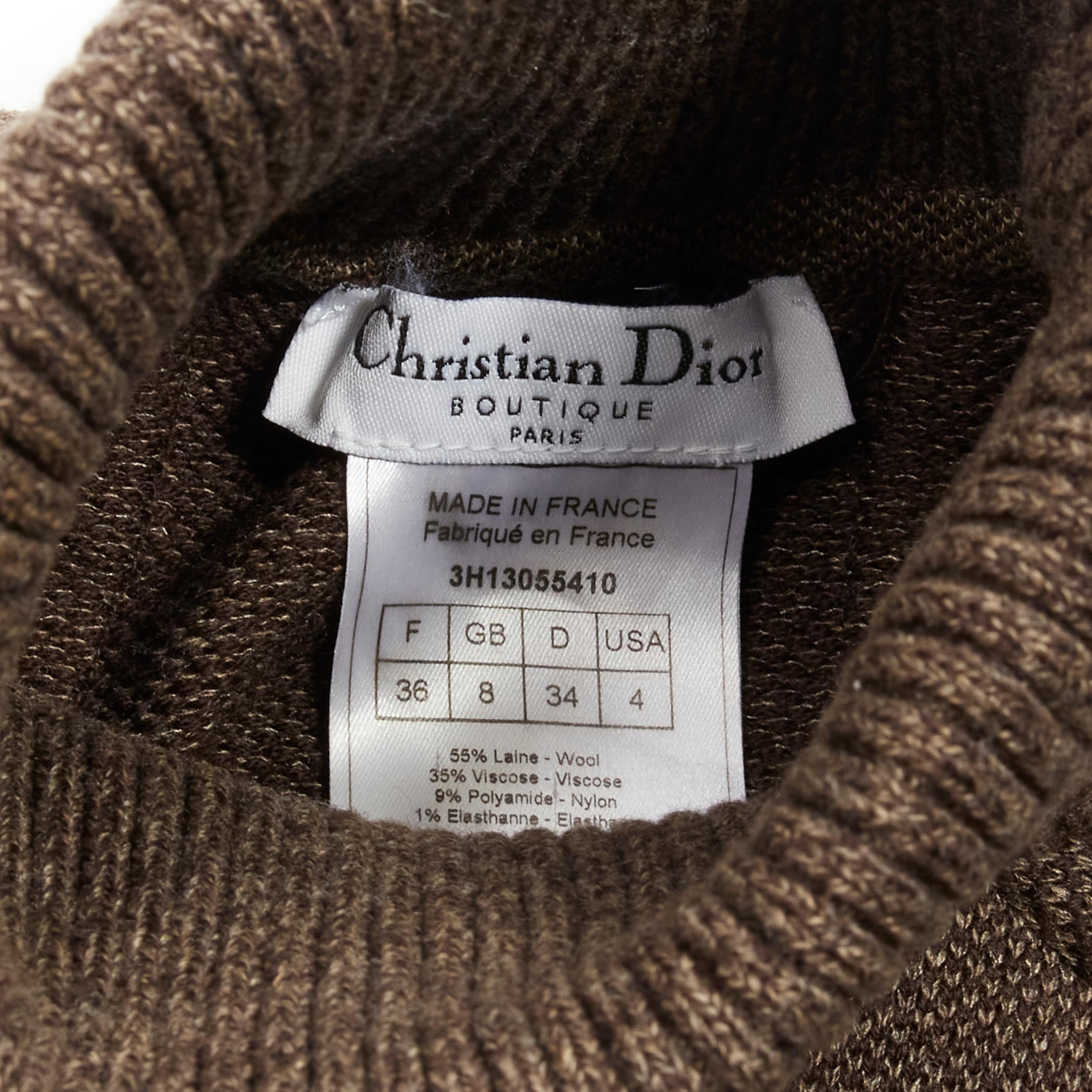 CHRISTIAN DIOR Vintage brown leather patch pocket wool blend turtle vest FR36 S 5