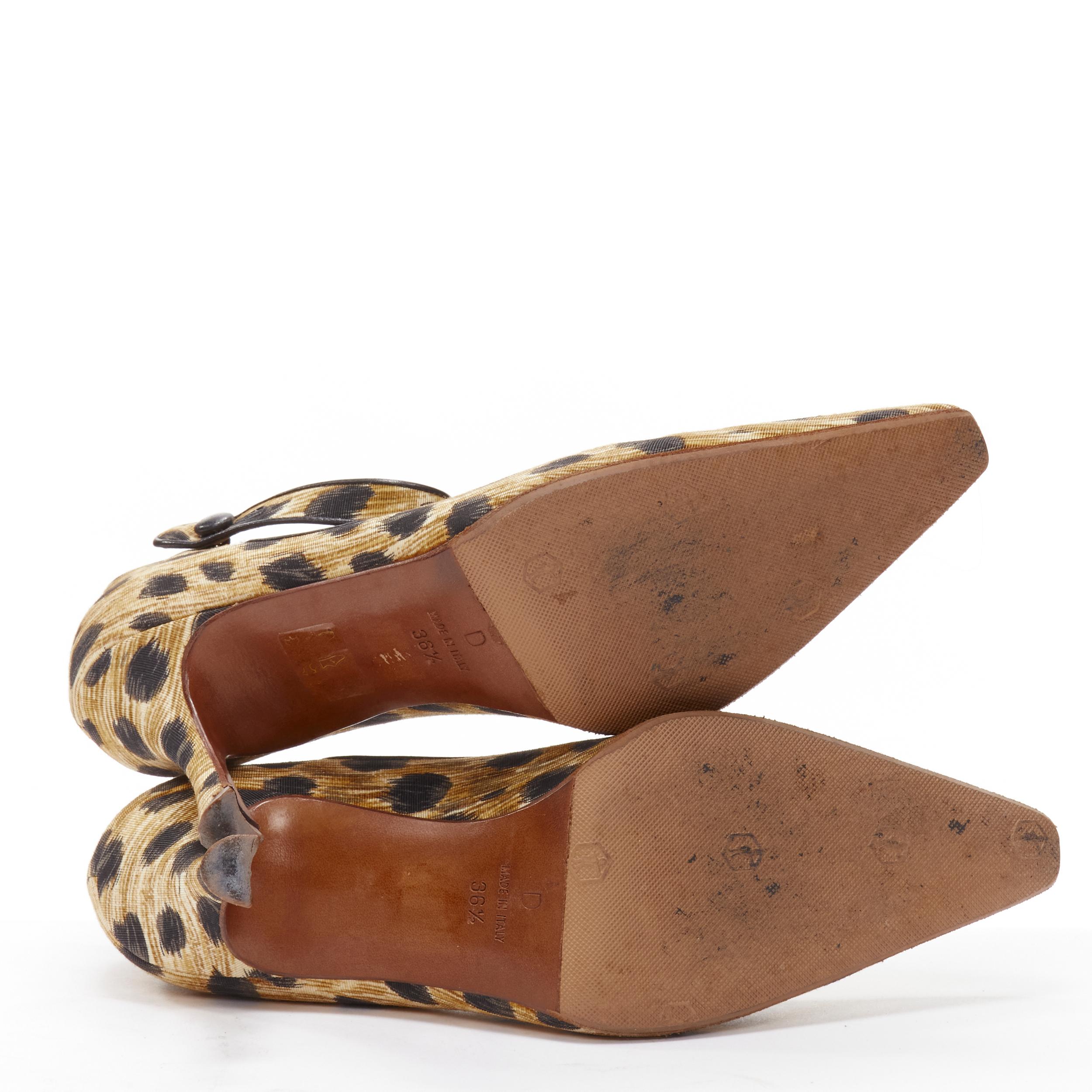 CHRISTIAN DIOR Vintage brown leopard print fabric ankle strap pump EU36.5 For Sale 6