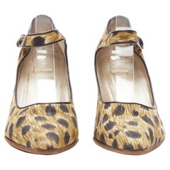 CHRISTIAN DIOR Vintage Pumps mit Knöchelriemen und braunem Leopardenmuster EU36,5