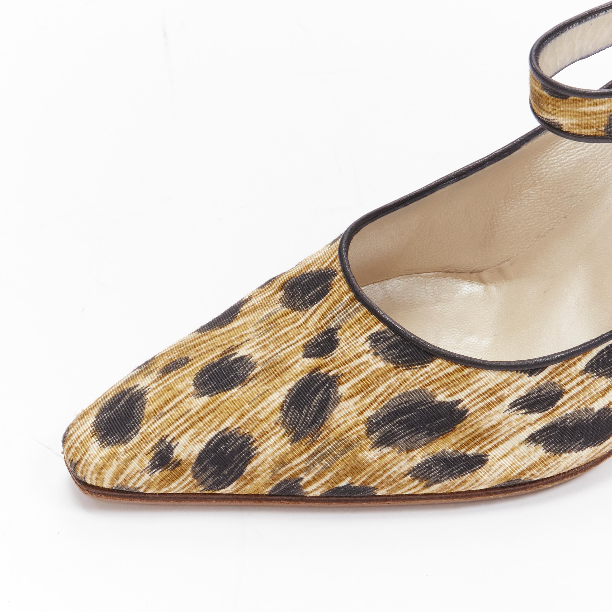 CHRISTIAN DIOR Vintage brown leopard print fabric ankle strap pump EU36.5 For Sale 2