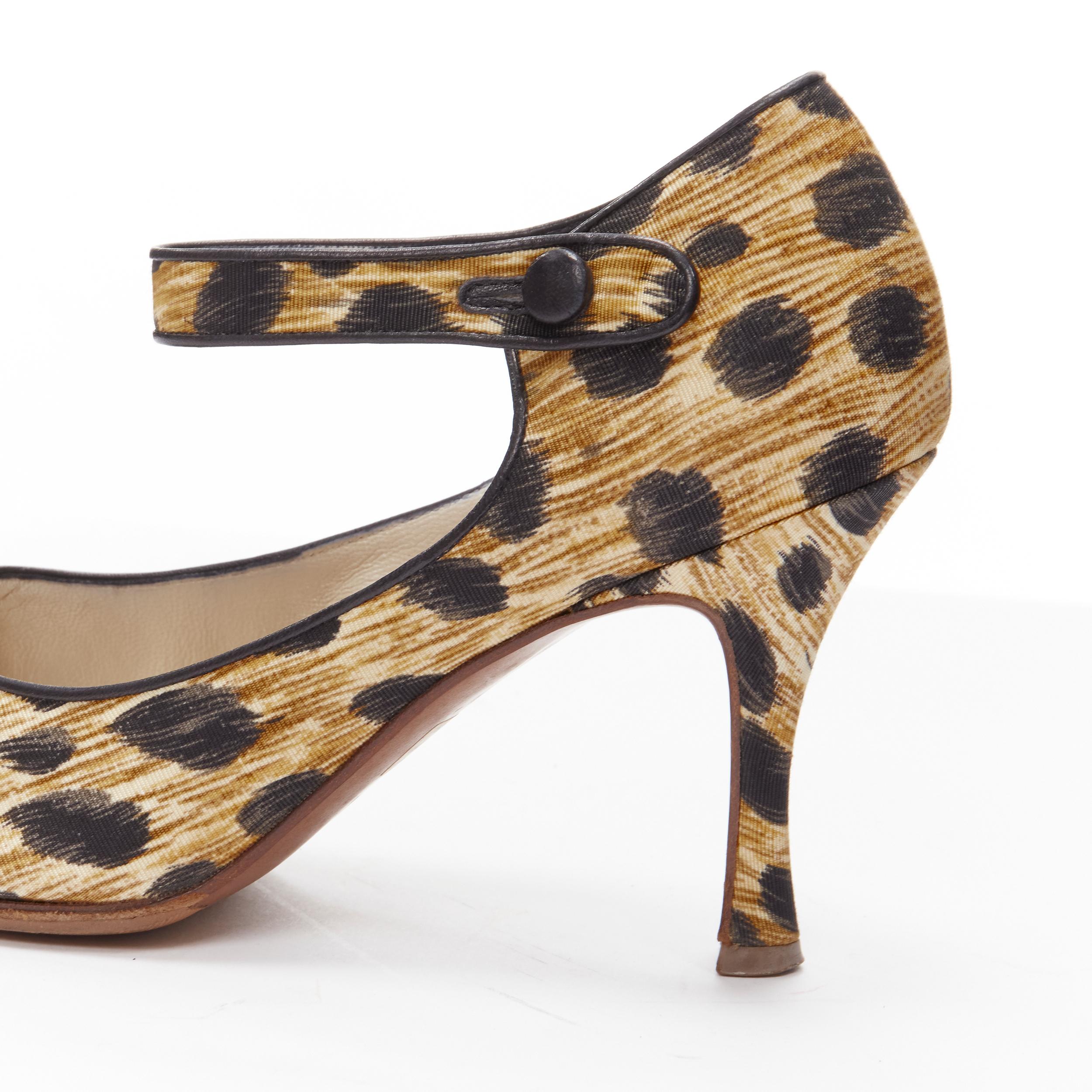 CHRISTIAN DIOR Vintage brown leopard print fabric ankle strap pump EU36.5 For Sale 3