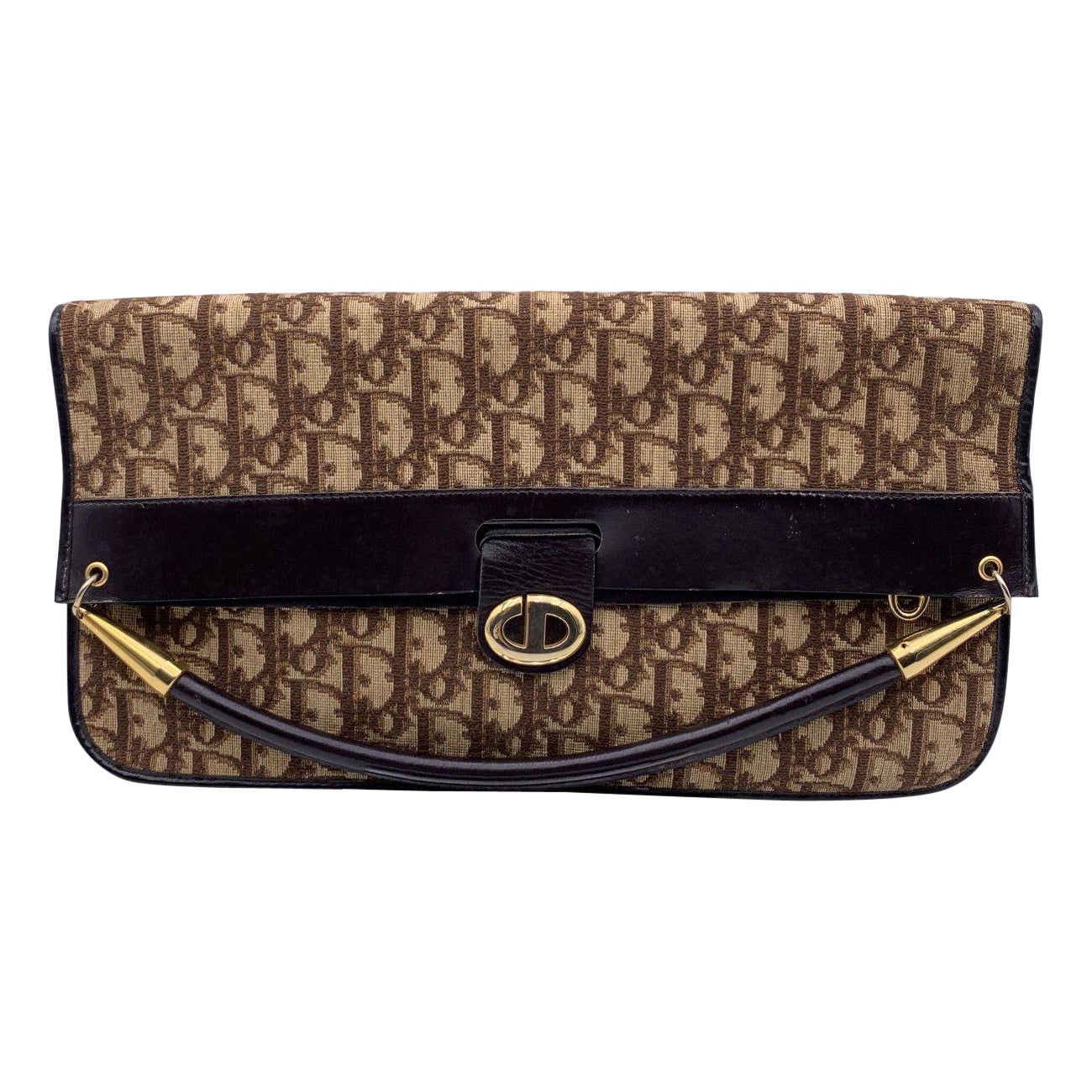 Christian Dior Vintage Brown Logo Canvas Foldable Clutch Bag Tote