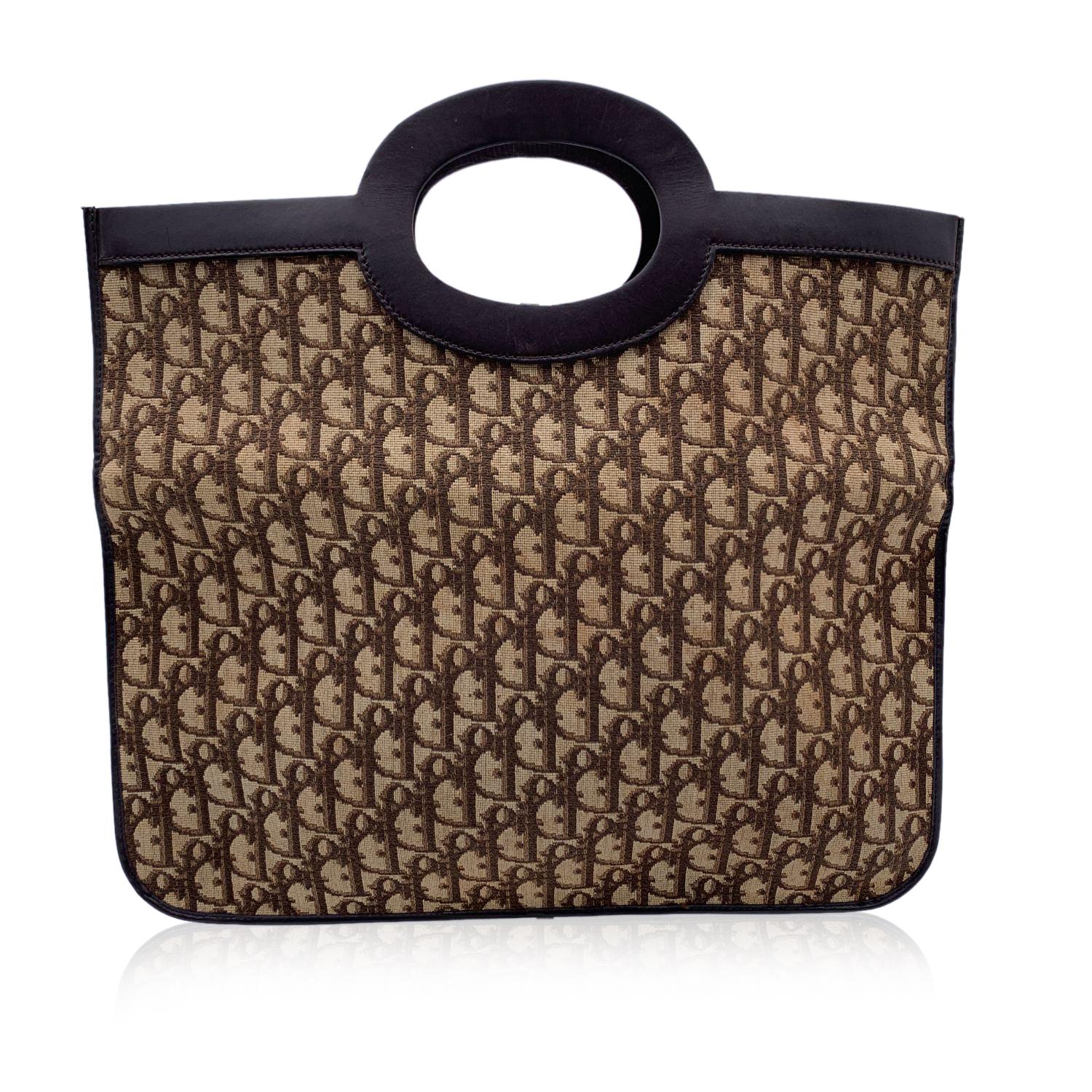 Black Christian Dior Vintage Brown Logo Canvas Foldable Tote Clutch Bag