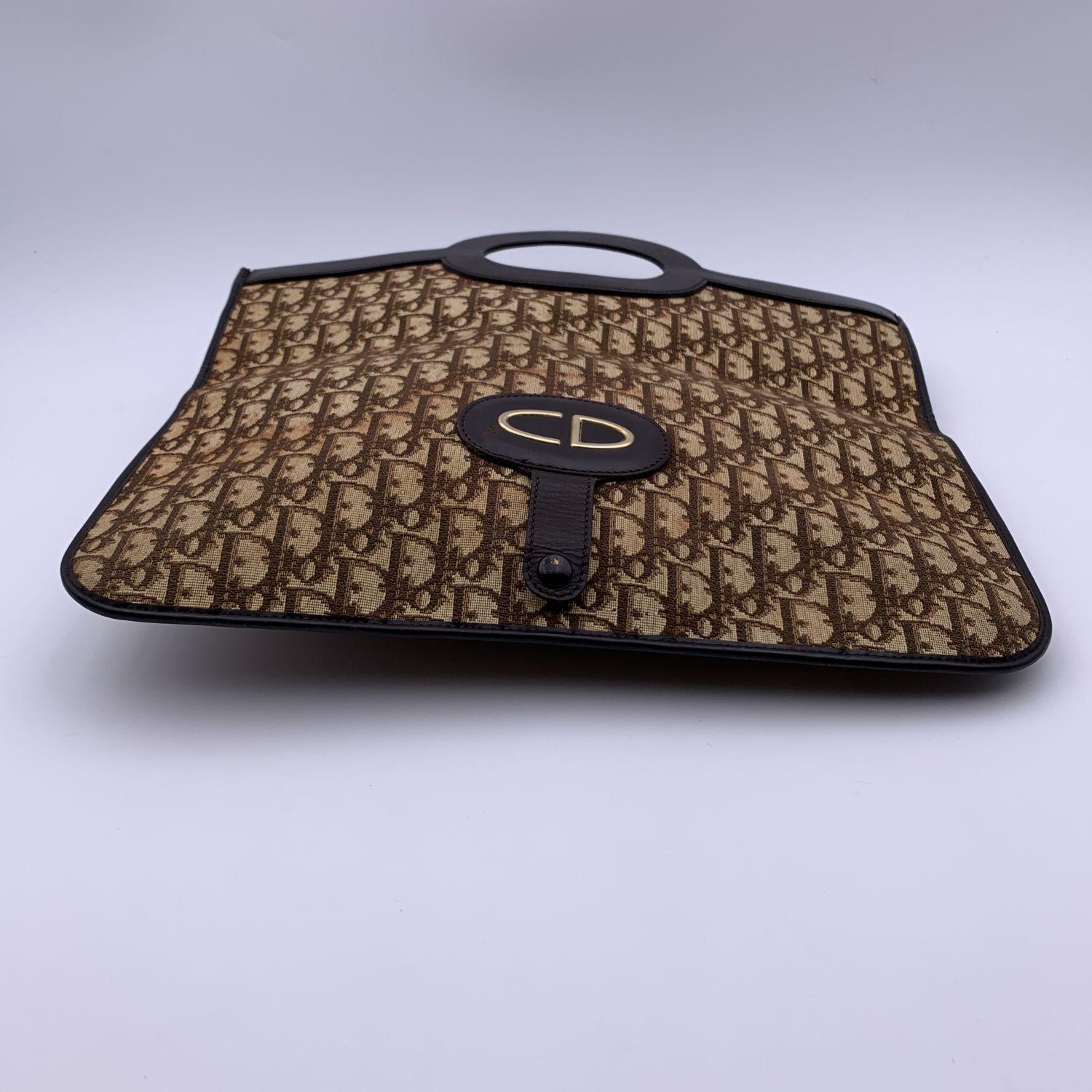 Christian Dior Vintage Brown Logo Canvas Foldable Tote Clutch Bag In Good Condition In Rome, Rome