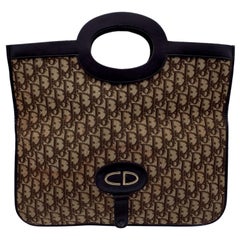 Christian Dior Vintage Brown Logo Canvas Foldable Tote Clutch Bag