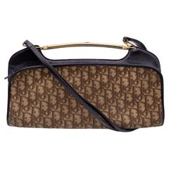 Christian Dior Vintage Braune Logo-Umhängetasche aus Segeltuch