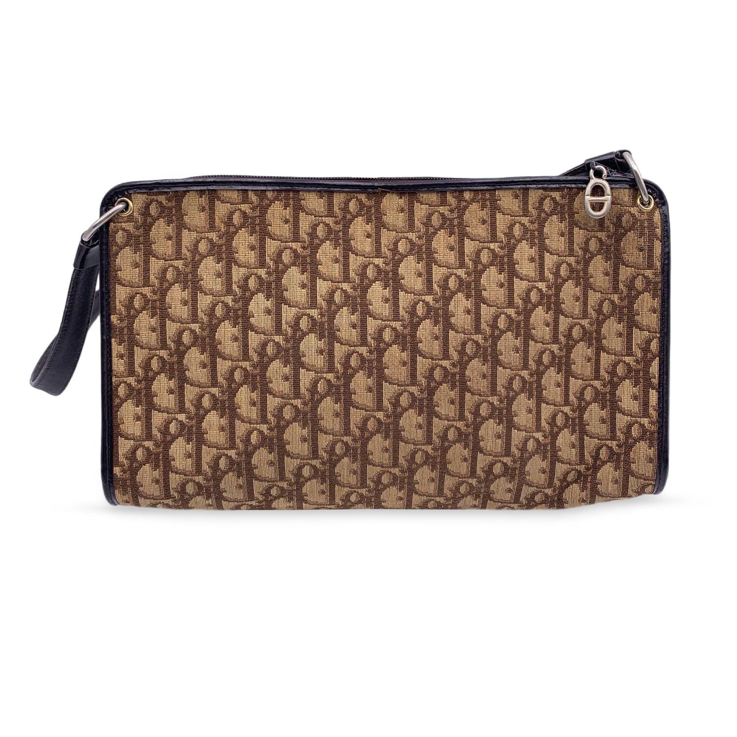 Christian Dior Vintage Brown Logo Canvas Oblique Shoulder Bag In Good Condition In Rome, Rome