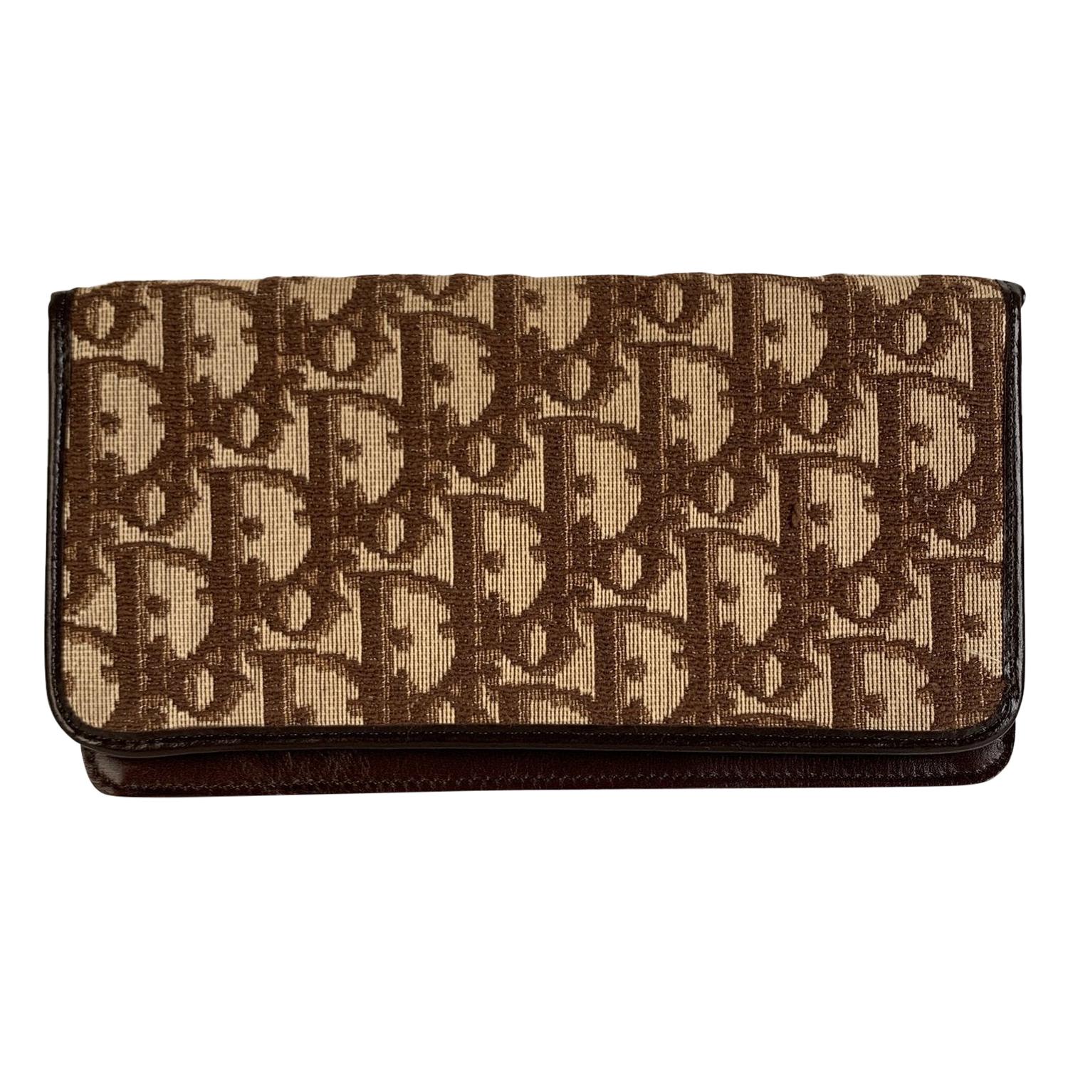 Christian Dior Vintage Brown Logo Diorirssimo Canvas Wallet