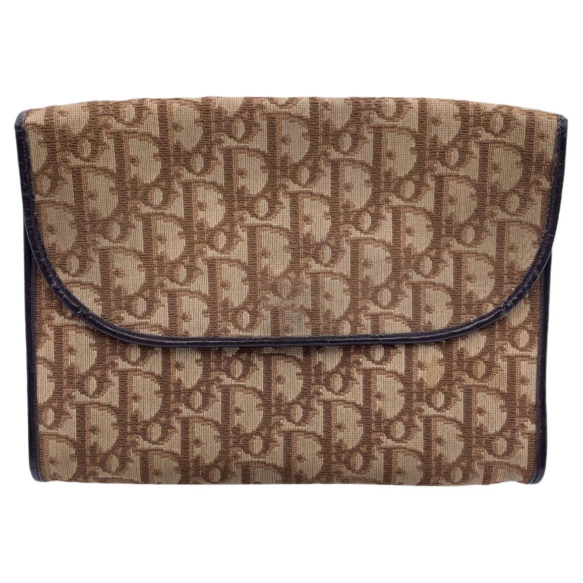 Christian Dior Vintage Brown Logo Monogram Canvas Clutch Bag