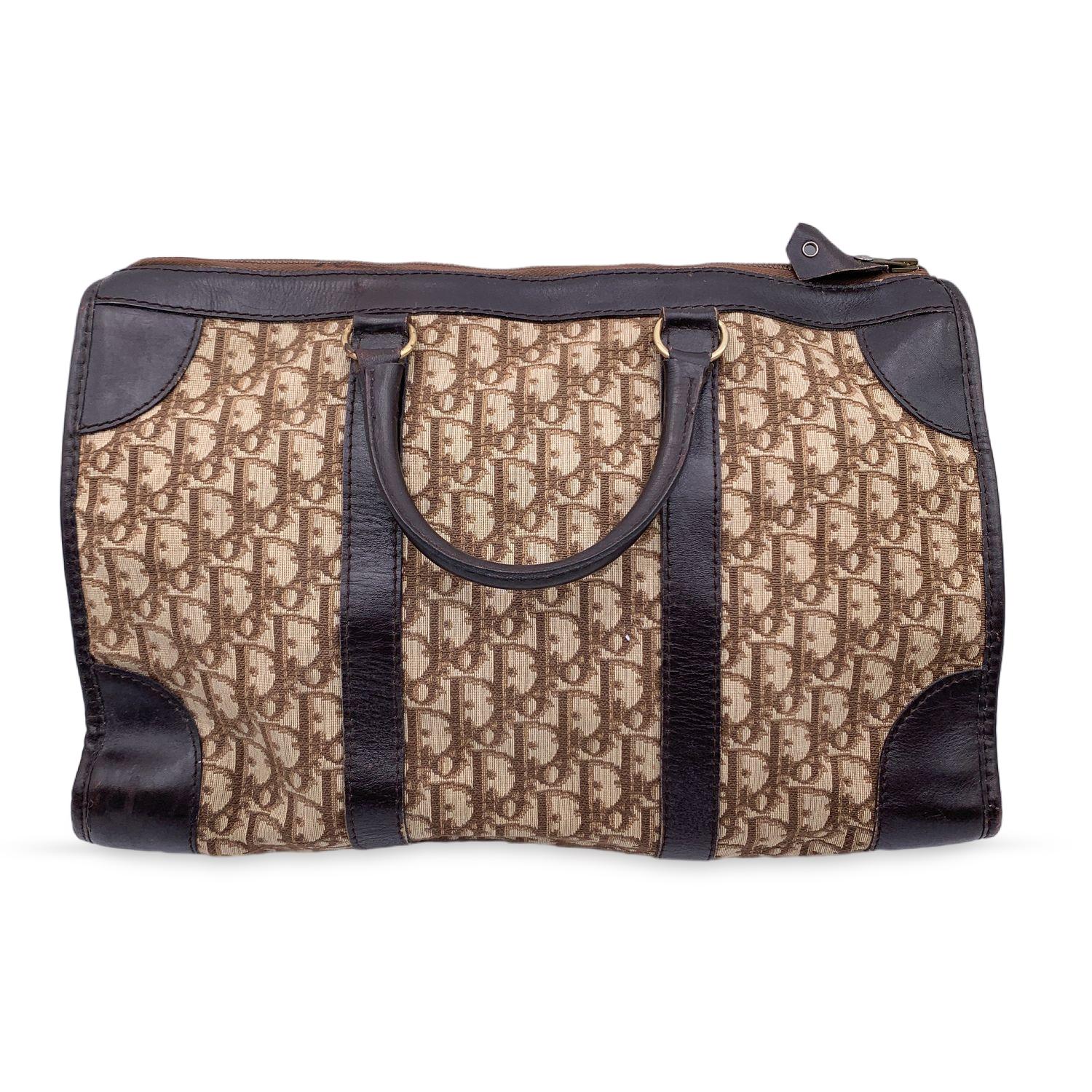 Gray Christian Dior Vintage Brown Logo Monogram Oblique Canvas Satchel Bag