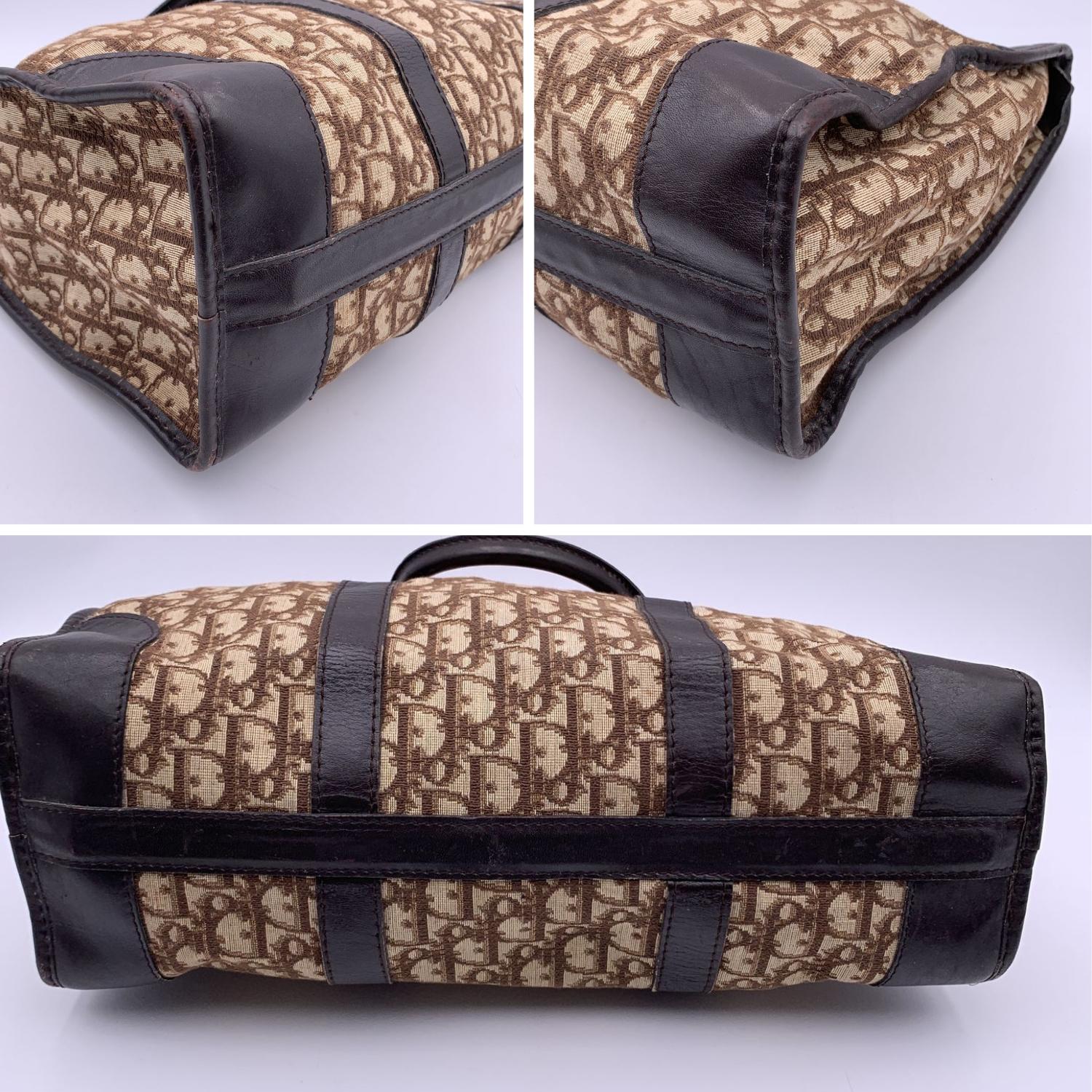 Christian Dior Vintage Brown Logo Monogram Oblique Canvas Satchel Bag In Good Condition In Rome, Rome