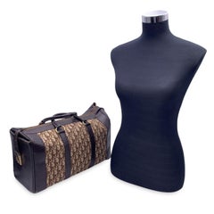 Christian Dior Vintage Brown Logo Oblique Canvas Boston Travel Bag